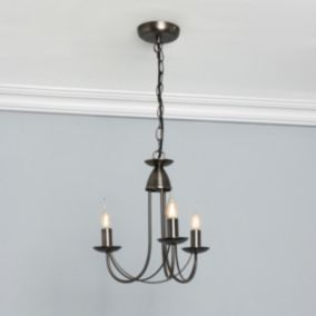 Inlight Freesia Brushed Satin Metal Pewter effect 3 Lamp LED Chandelier Ceiling light
