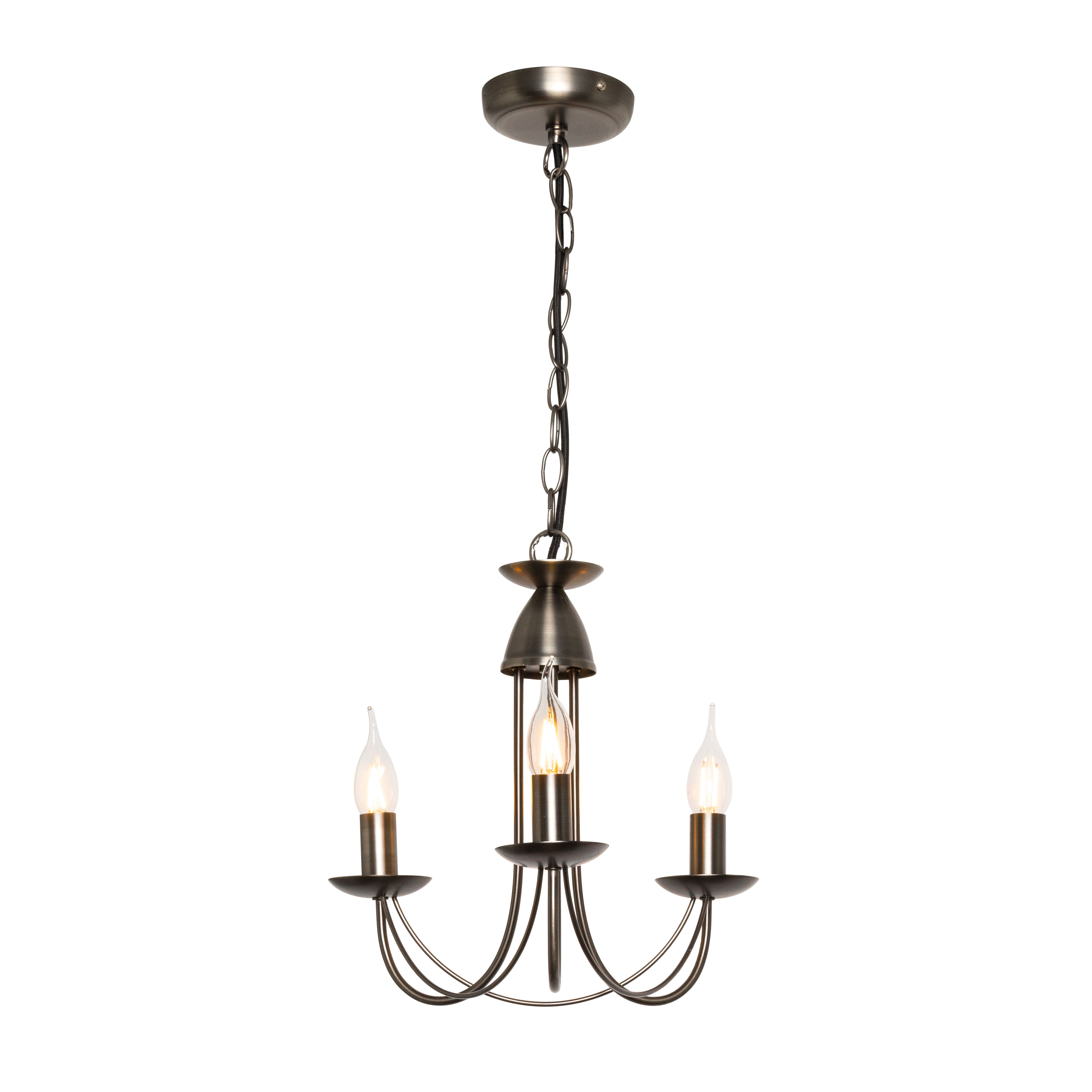 Inlight Freesia Brushed Satin Metal Pewter effect 3 Lamp LED Chandelier Ceiling light