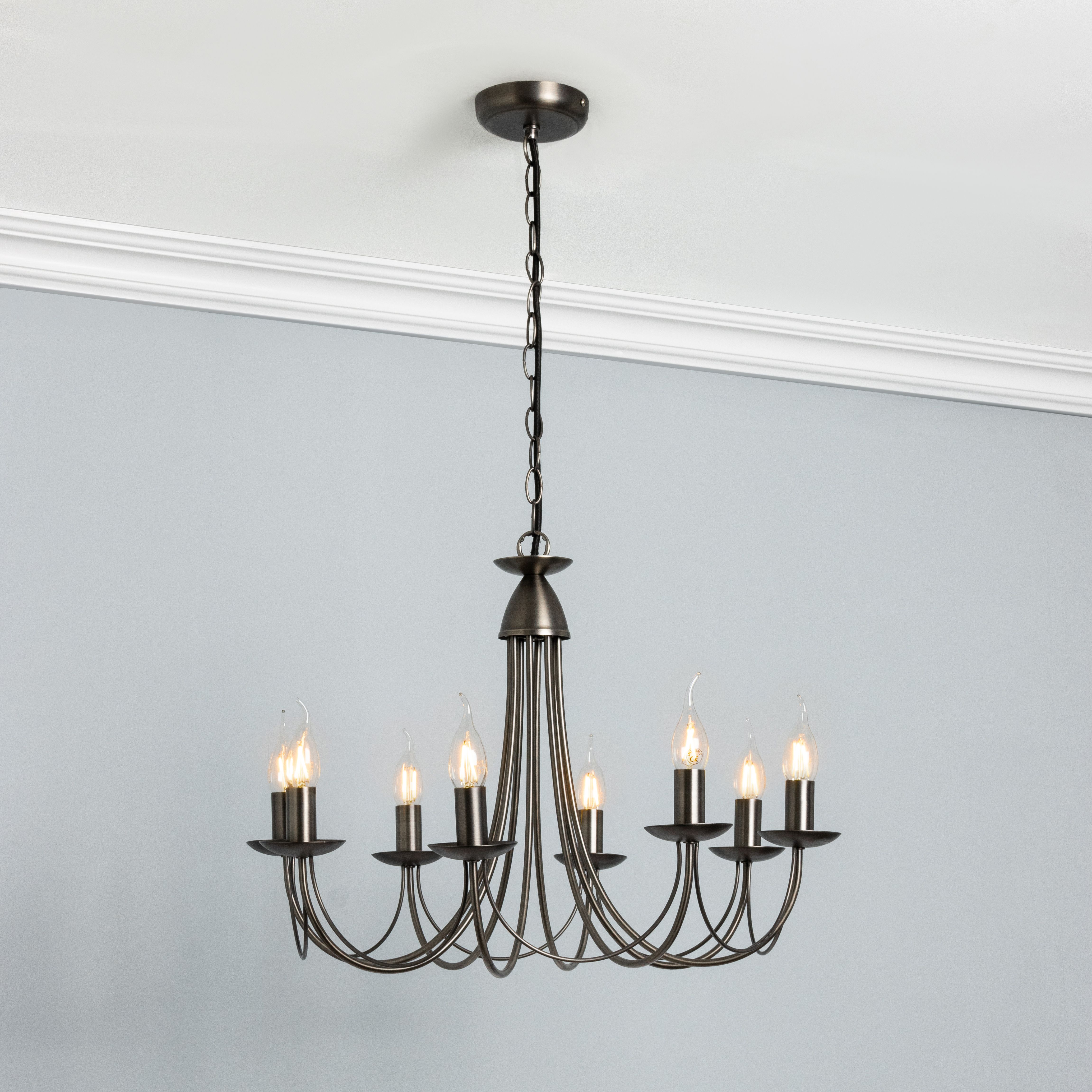 Inlight Freesia Brushed Satin Metal Pewter effect 8 Lamp LED Chandelier ...