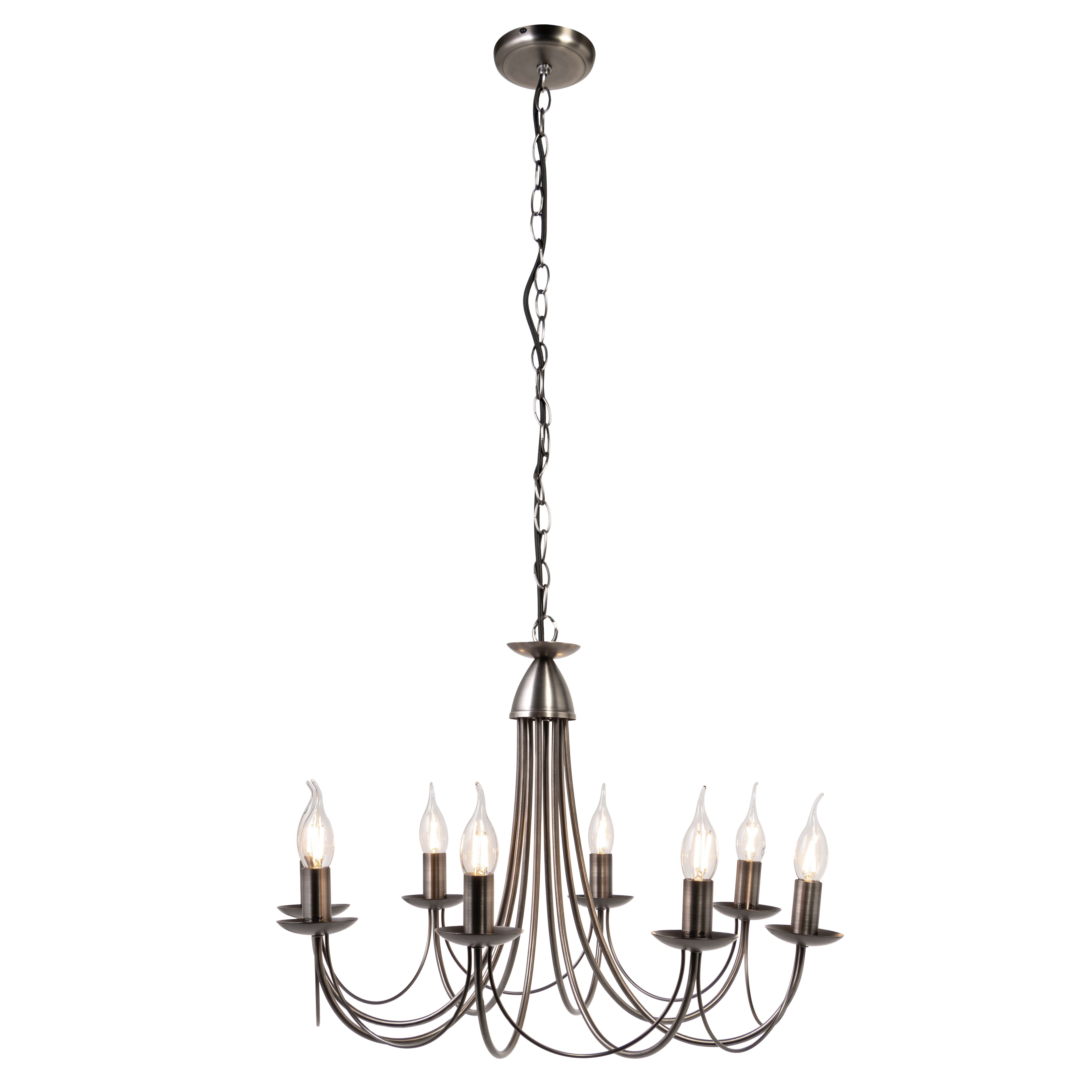 Inlight Freesia Brushed Satin Metal Pewter effect 8 Lamp LED Chandelier Ceiling light