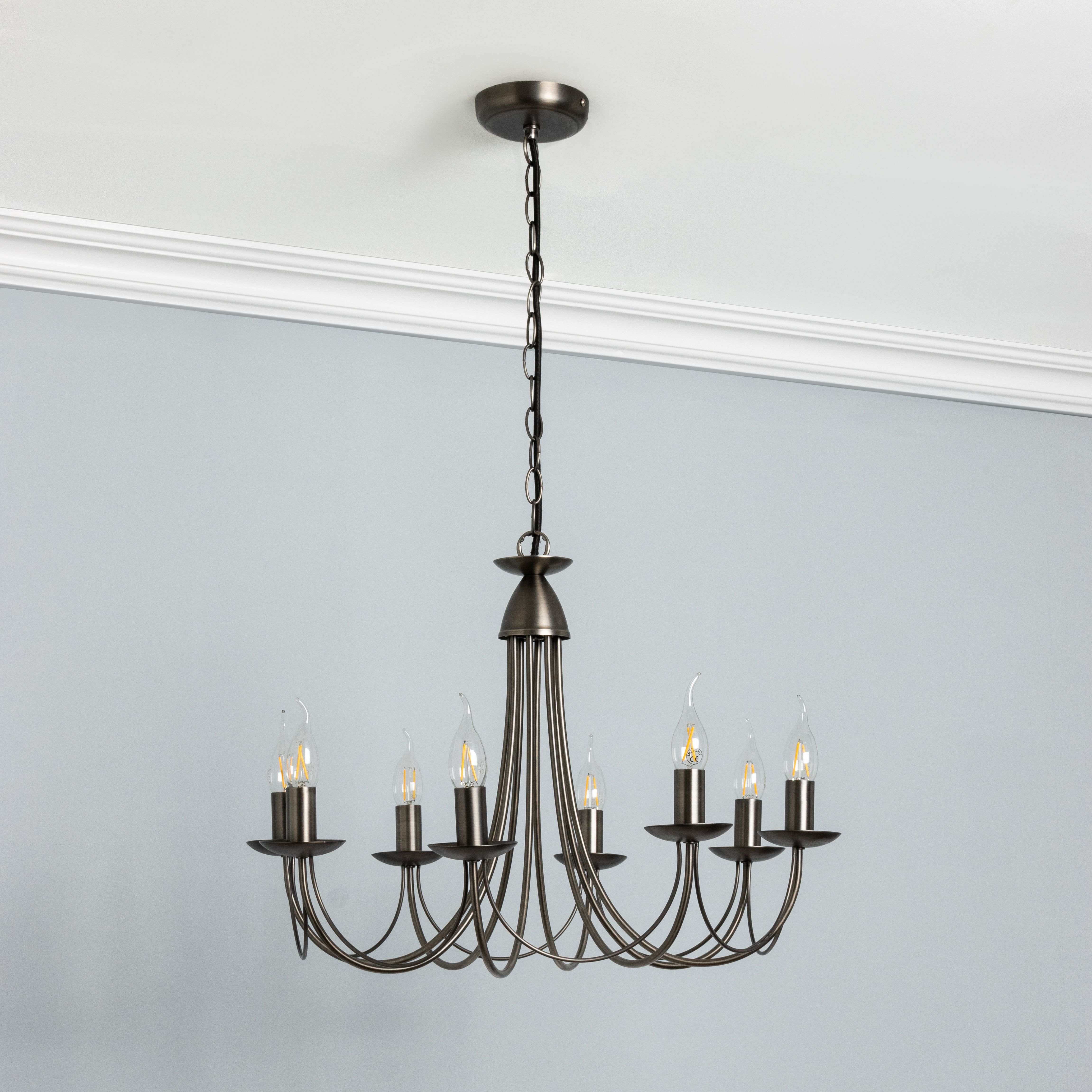 Inlight Freesia Brushed Satin Metal Pewter effect 8 Lamp LED Chandelier Ceiling light