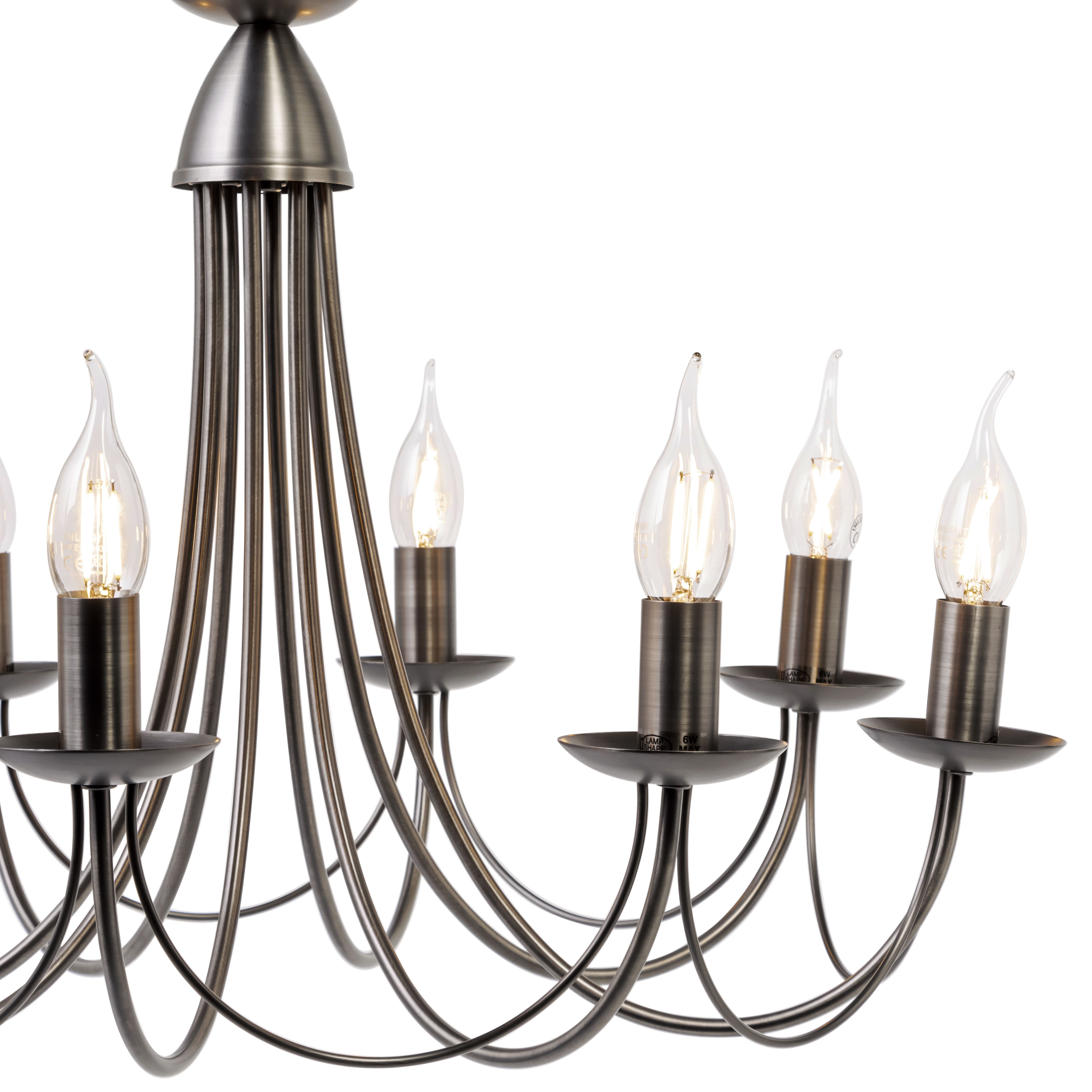 Inlight Freesia Brushed Satin Metal Pewter effect 8 Lamp LED Chandelier Ceiling light
