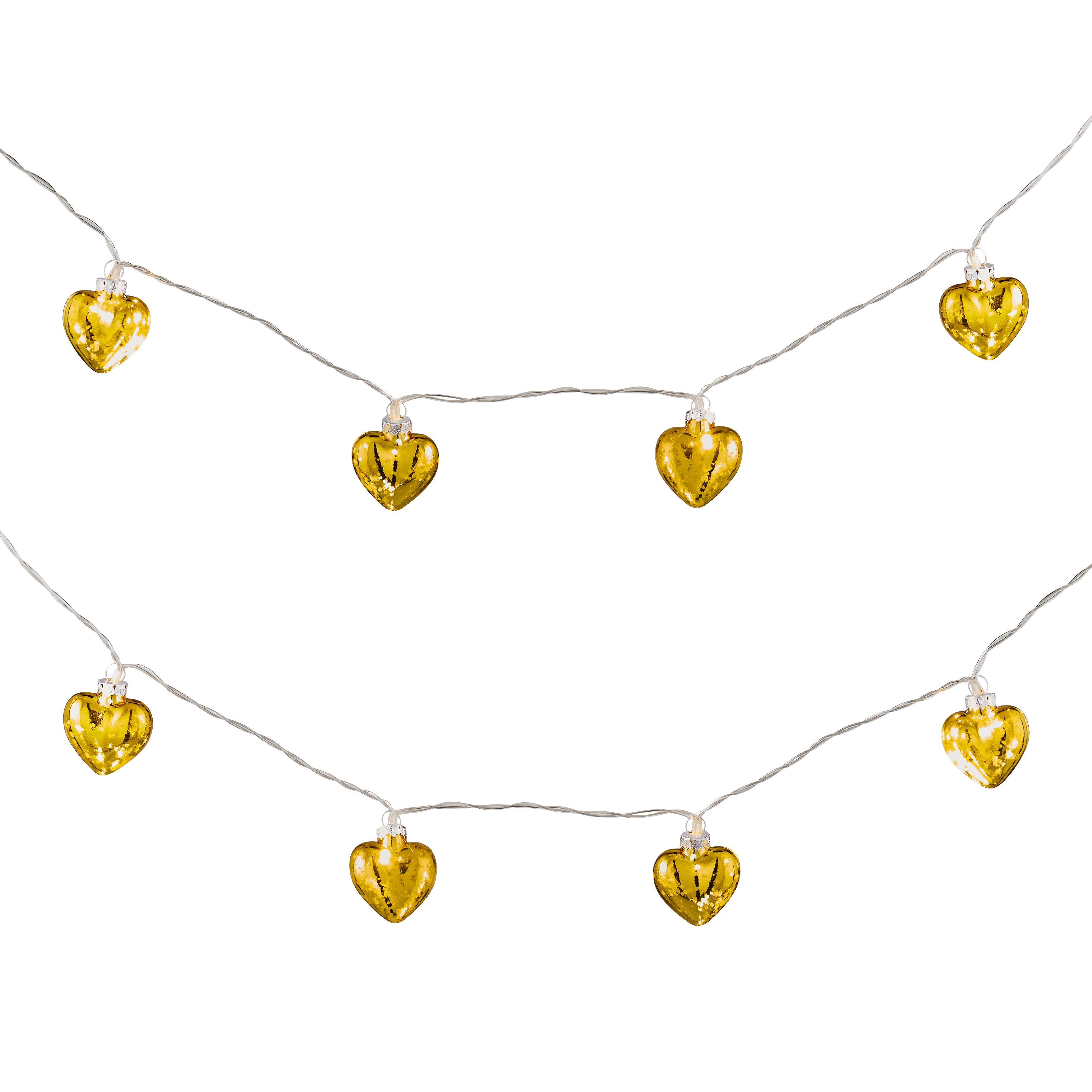 Inlight Gold glass heart Battery-powered Warm white 10 LED Indoor String lights