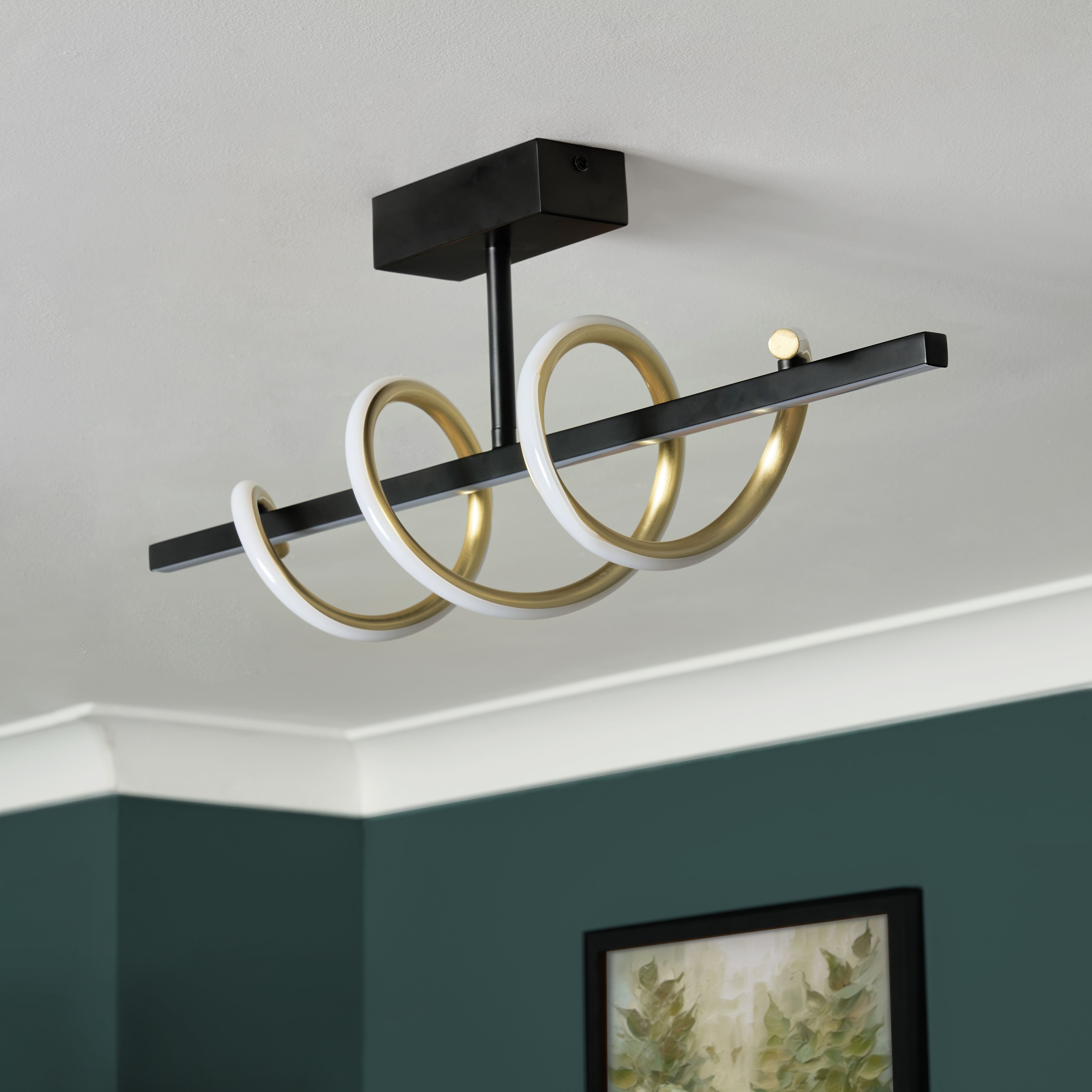 Inlight Hadston Spiral Matt Aluminium & plastic Black LED Ceiling light