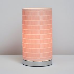Inlight Hektor Polished Pink Woven effect Cylinder Table lamp