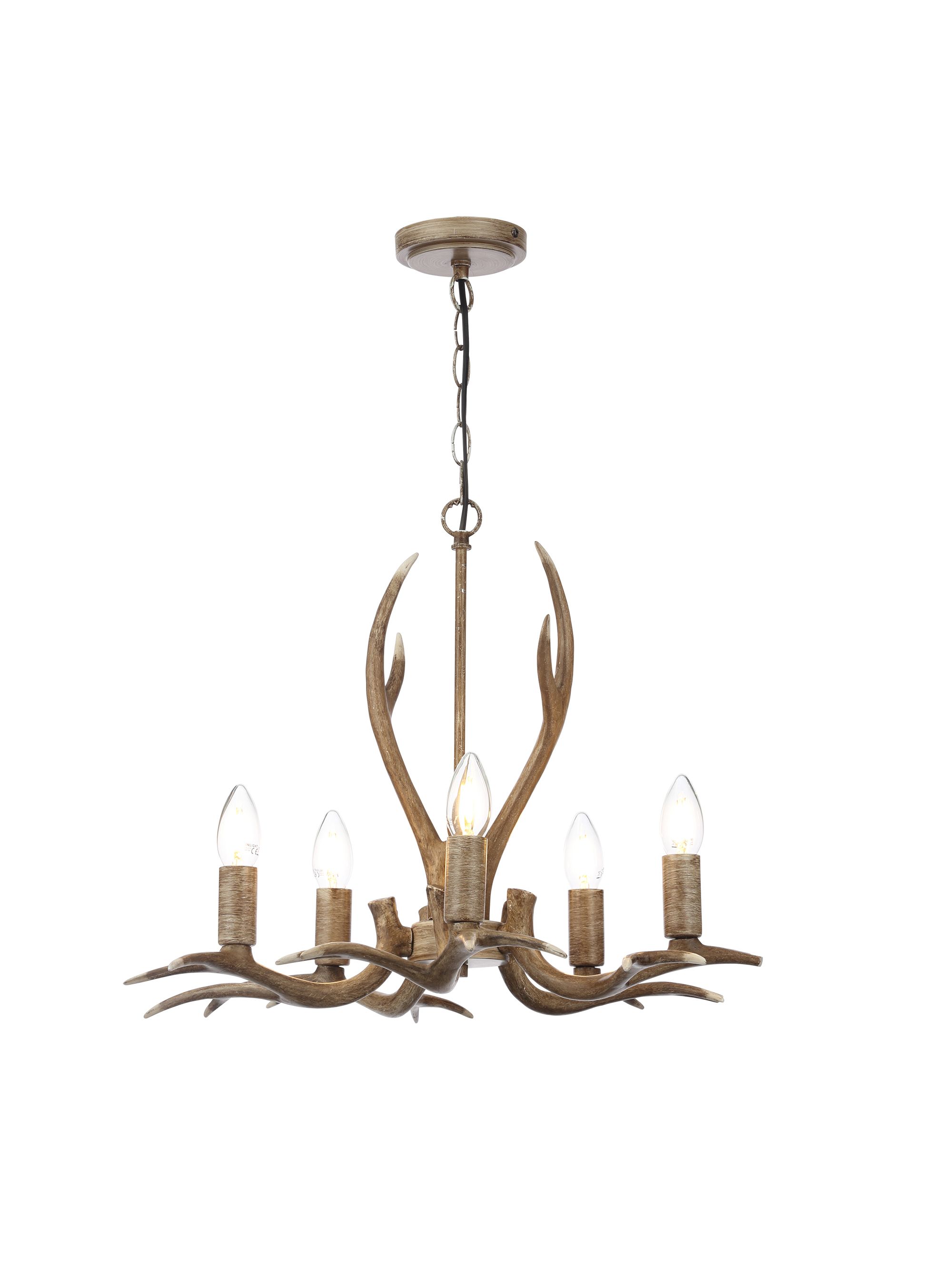 Inlight Hela Pendant Polyresin & steel Wood effect 5 Lamp Ceiling light