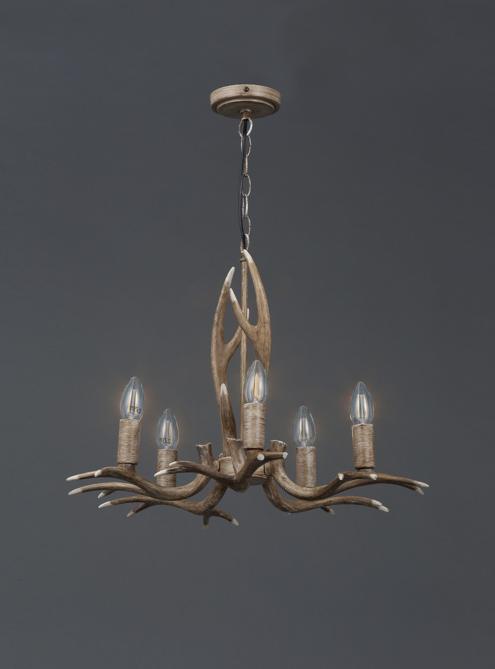 Inlight Hela Pendant Polyresin steel Wood effect 5 Lamp Ceiling light