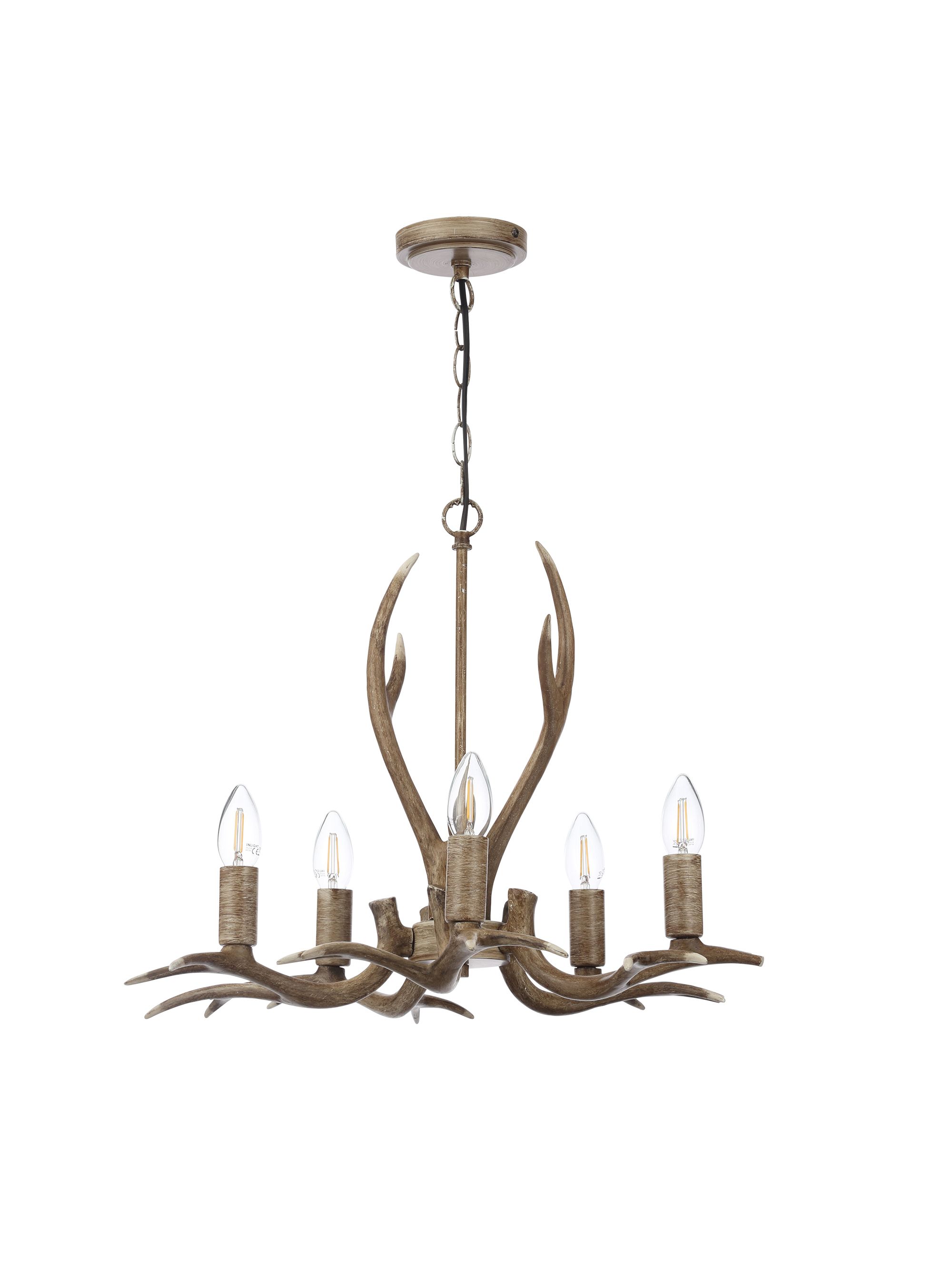 Inlight Hela Pendant Polyresin & steel Wood effect 5 Lamp Ceiling light