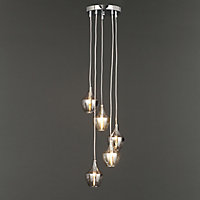 Inlight Honour cascade Brushed Glass & metal Champagne & smoke 5 Lamp Ceiling light