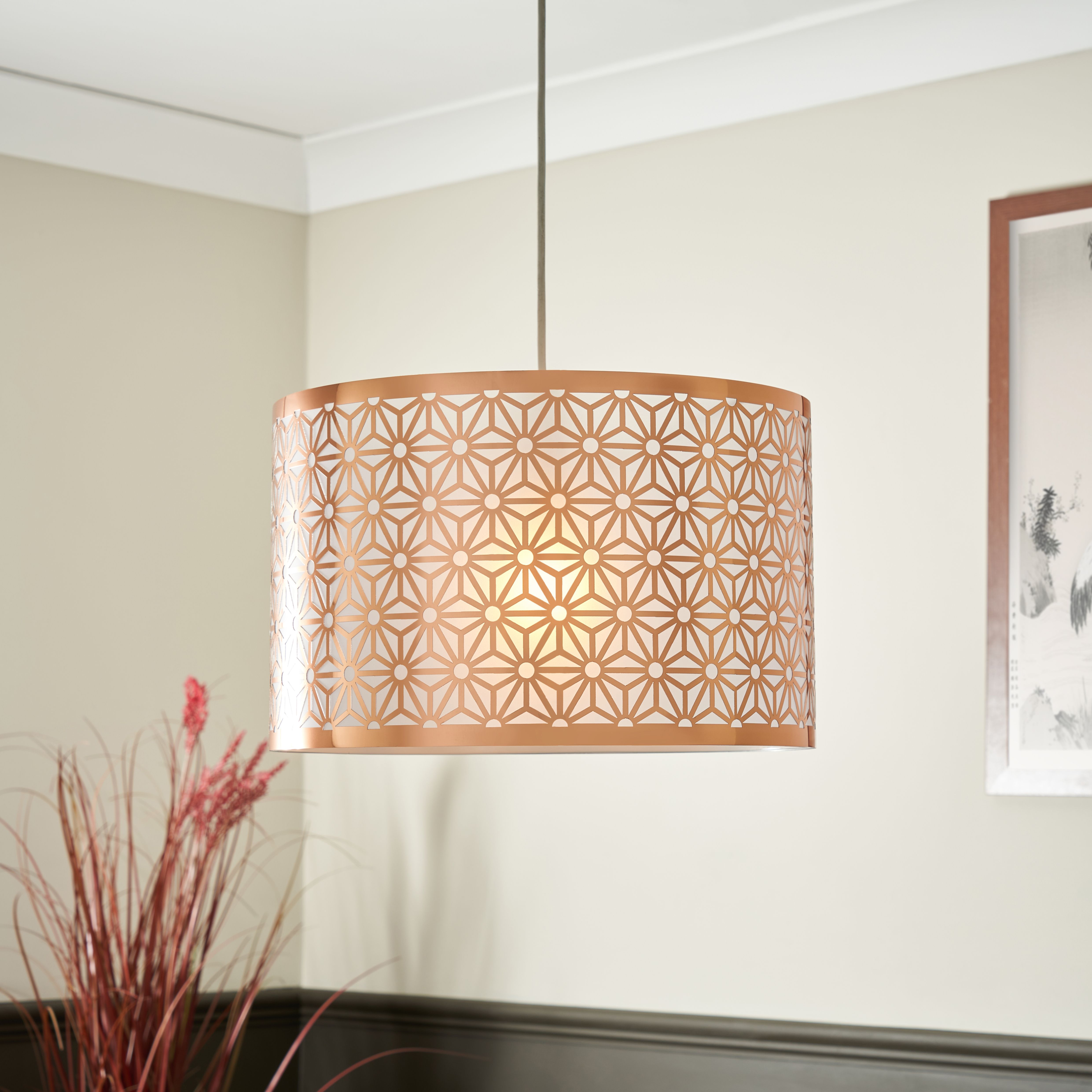 Inlight Hyperion copper effect Laser cut Cylinder Light shade (D)35cm