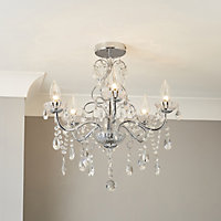 Inlight Intelli Chandelier Glass & steel Transparent Chrome effect 5 Lamp Bathroom LED Ceiling light