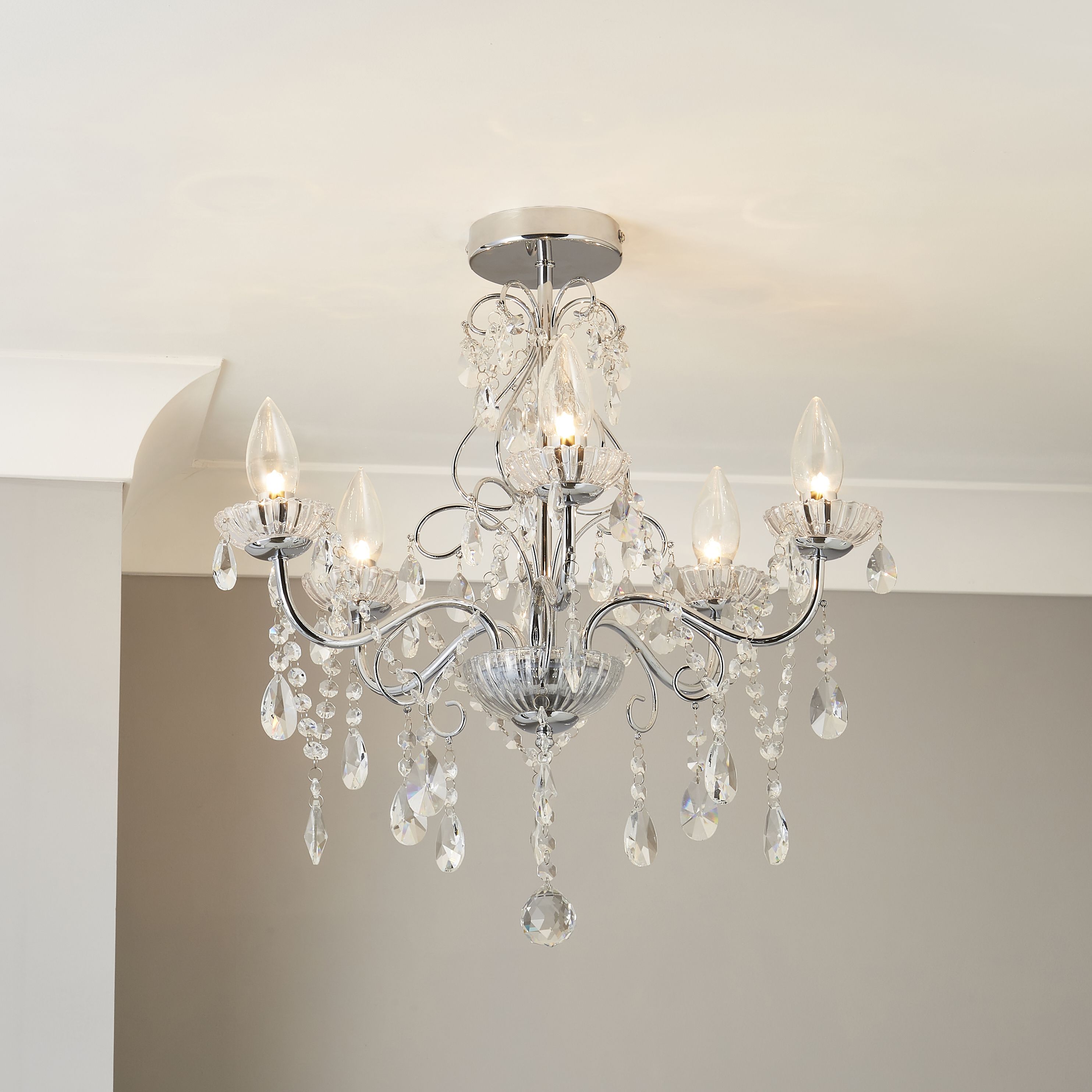 Inlight Intelli Chandelier Glass & steel Transparent Chrome effect 5 Lamp Bathroom LED Ceiling light