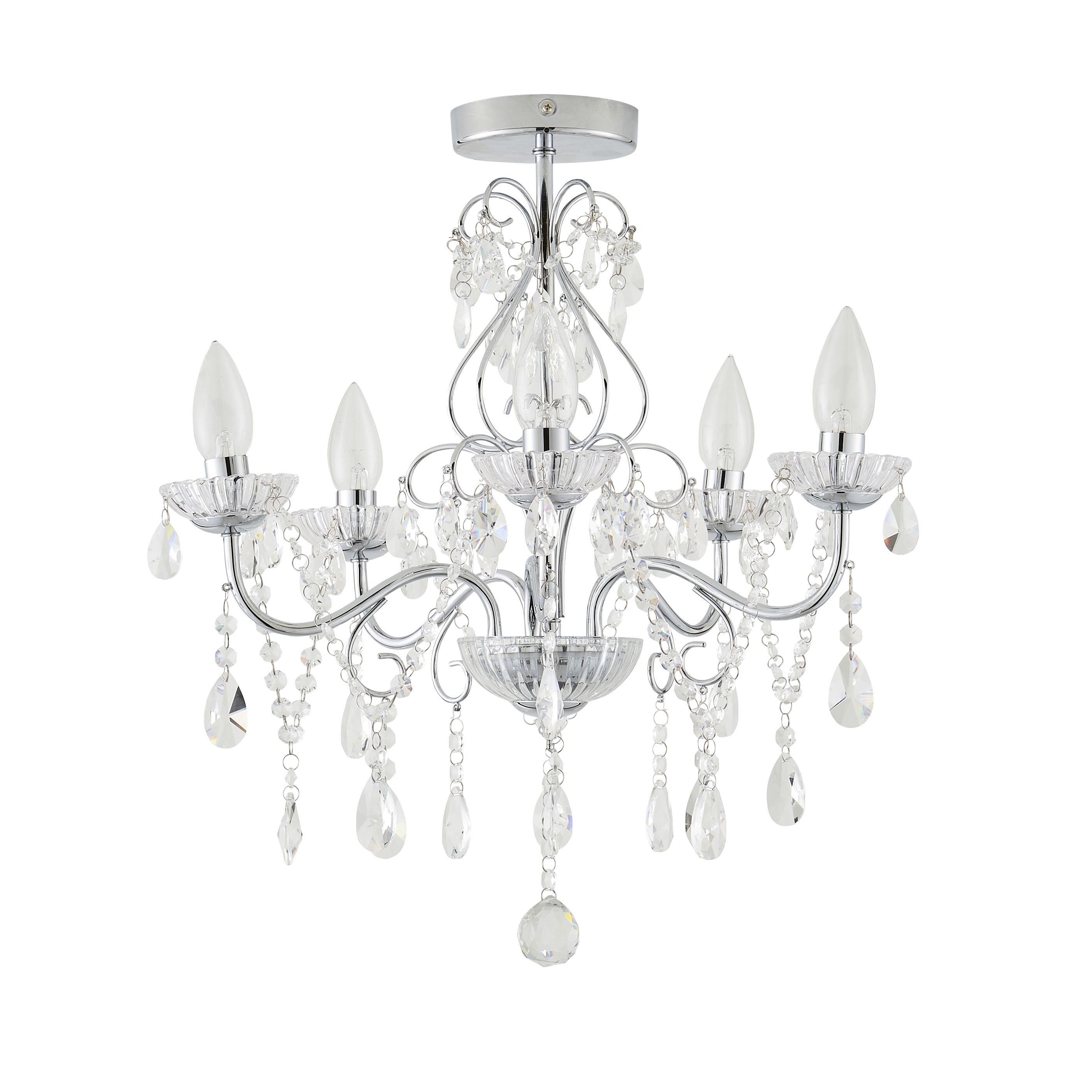 Inlight Intelli Chandelier Glass & steel Transparent Chrome effect 5 Lamp Bathroom LED Ceiling light