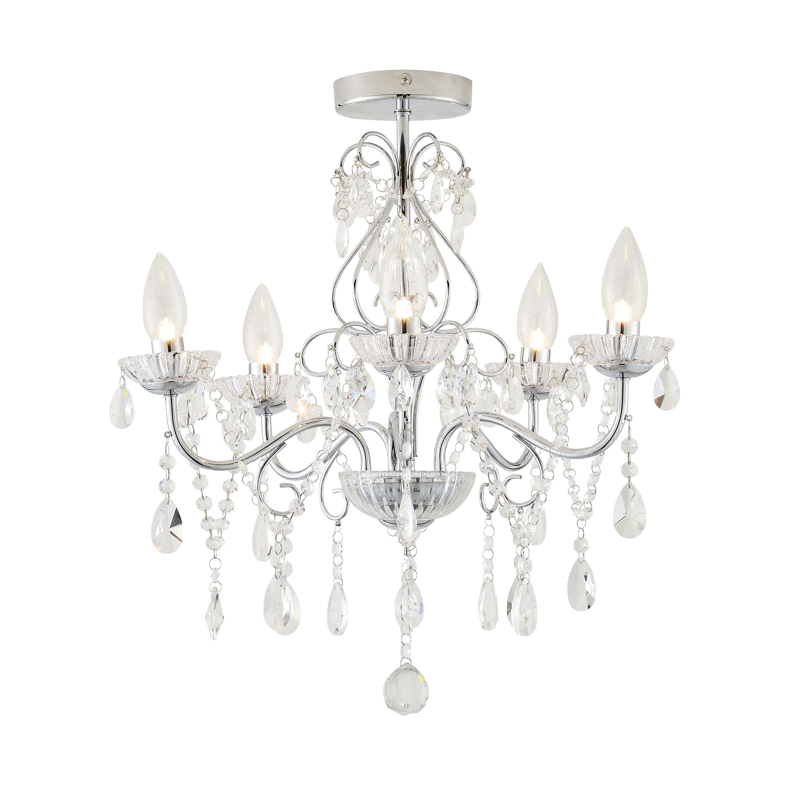 Inlight Intelli Chandelier Glass & steel Transparent Chrome effect 5 Lamp Bathroom LED Ceiling light