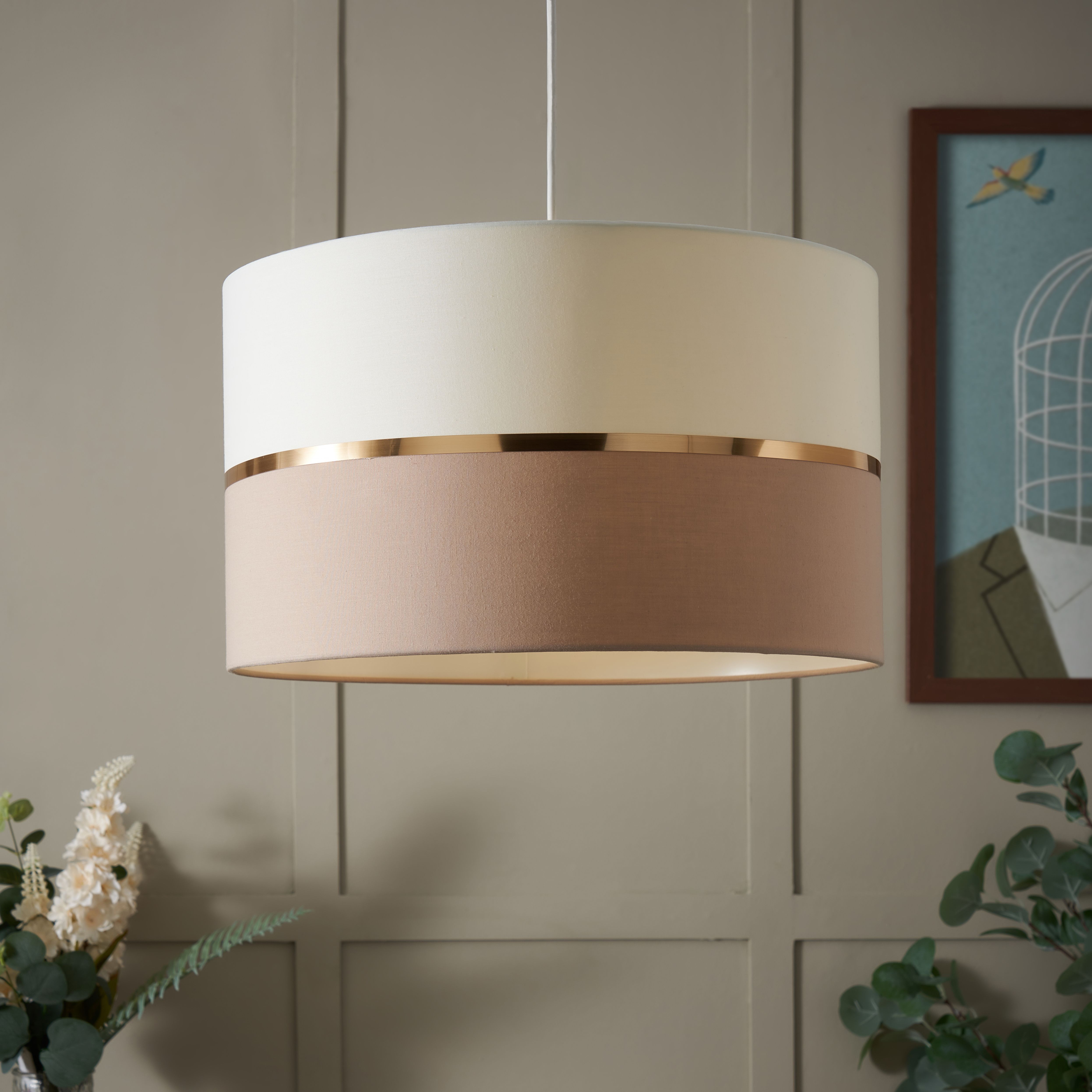 Inlight Isonoe Ivory & mocha Drum Cylinder Light shade (D)30cm