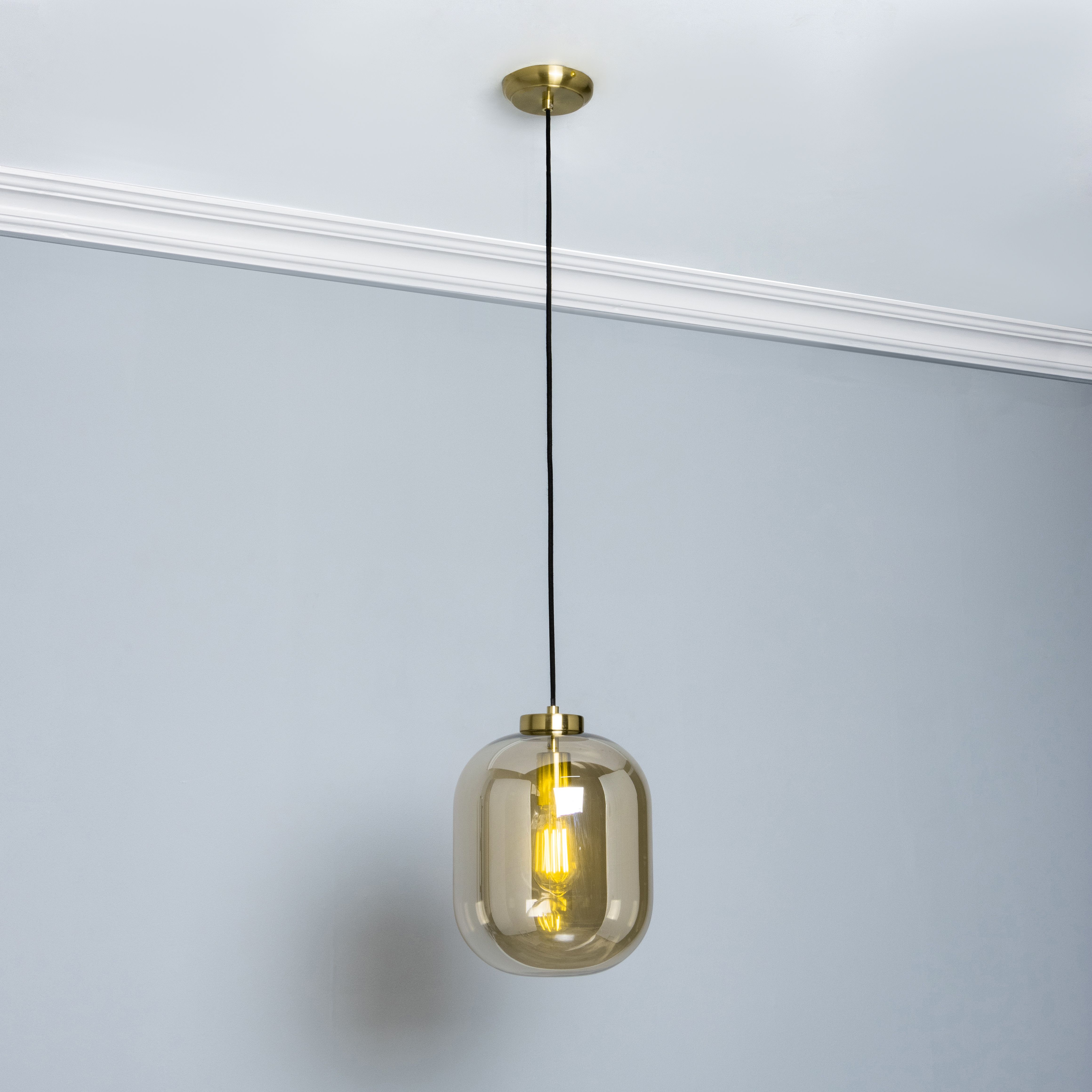 Inlight Jarv Brushed Satin Glass & metal Brass effect LED Ceiling light