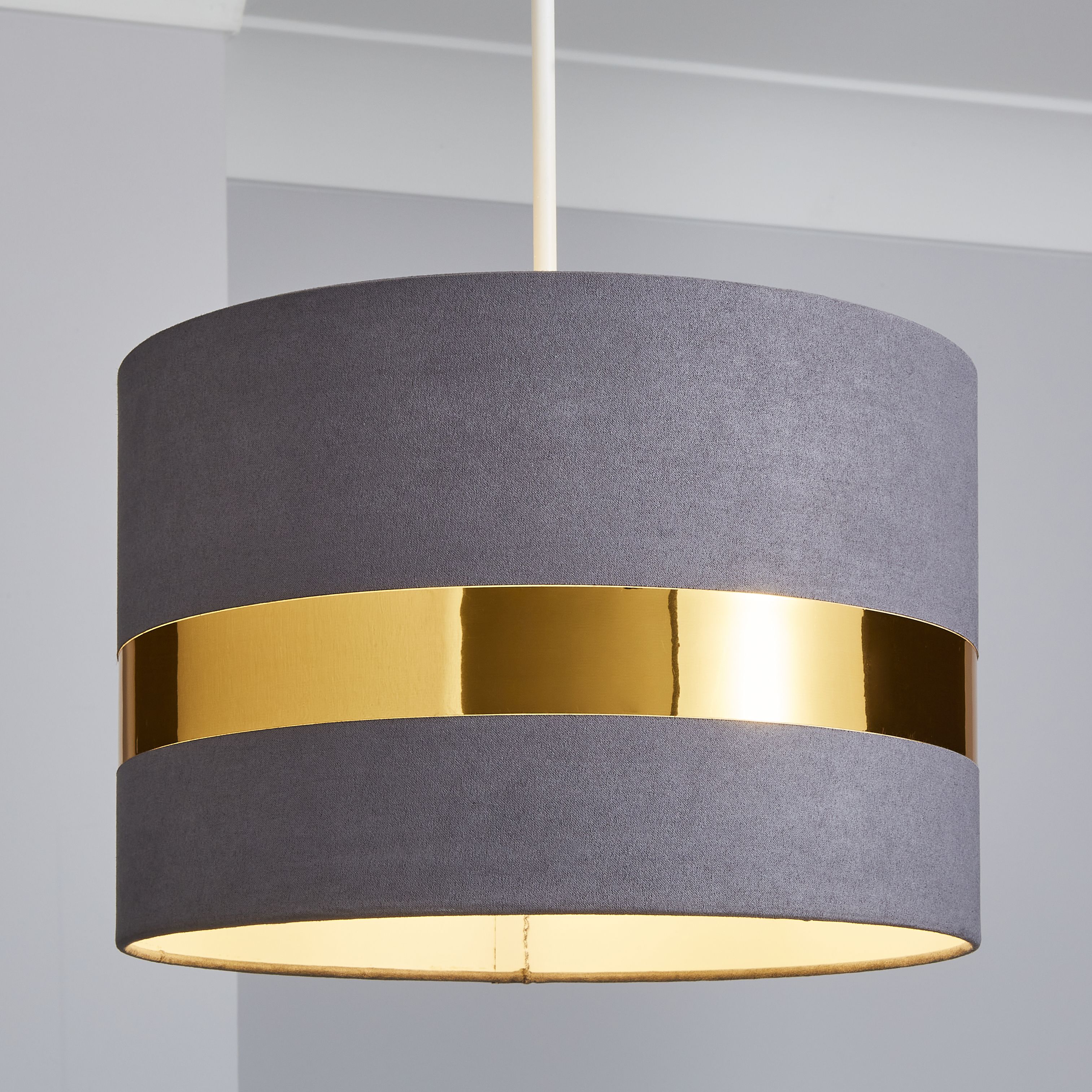 Inlight Koron Grey Metallic effect Velvet Cylinder Lamp shade (D)30cm