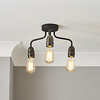 Inlight KYAT Industrial Matt Metal Black & bronze 3 Lamp LED Ceiling light