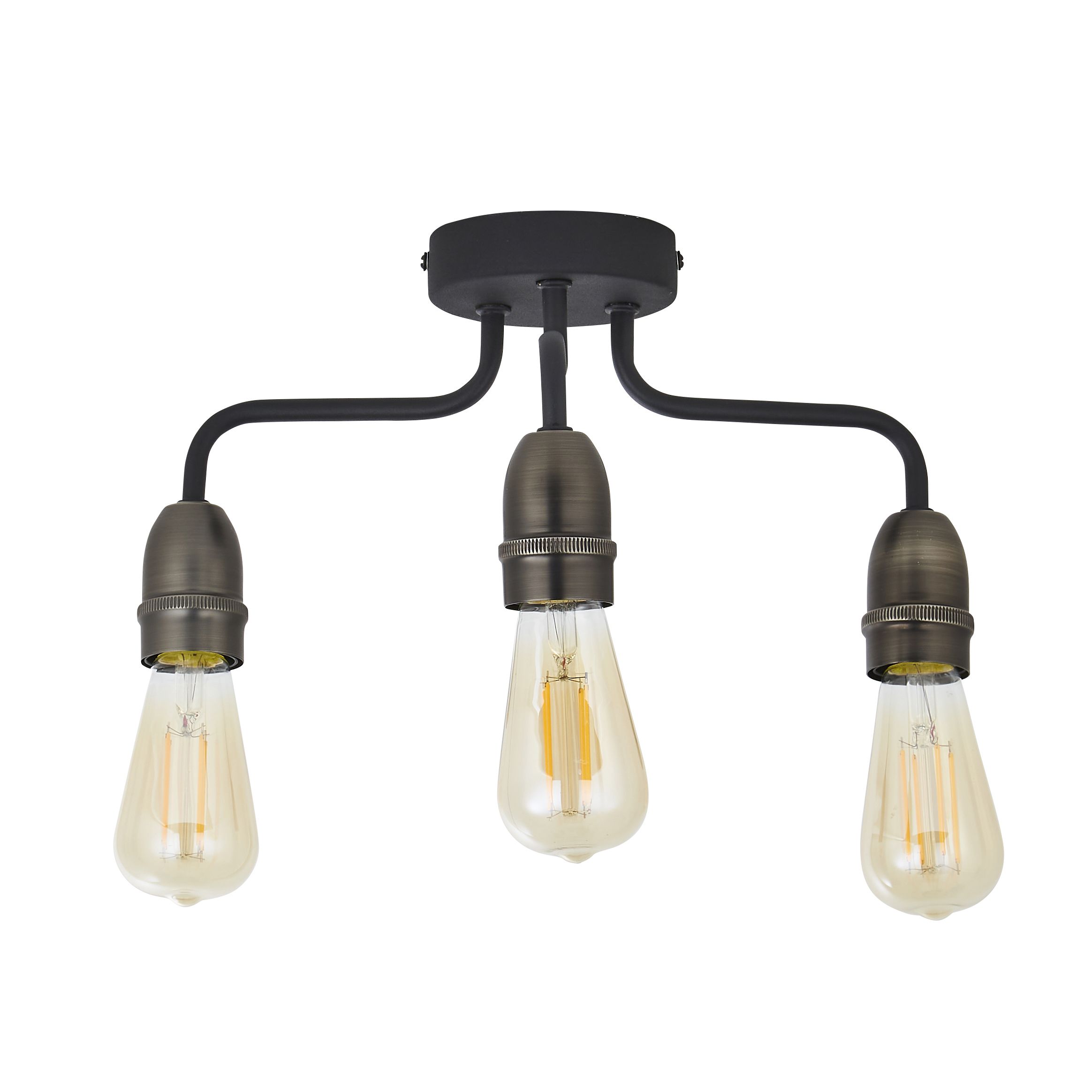 Inlight KYAT Industrial Matt Metal Black & bronze 3 Lamp LED Ceiling light