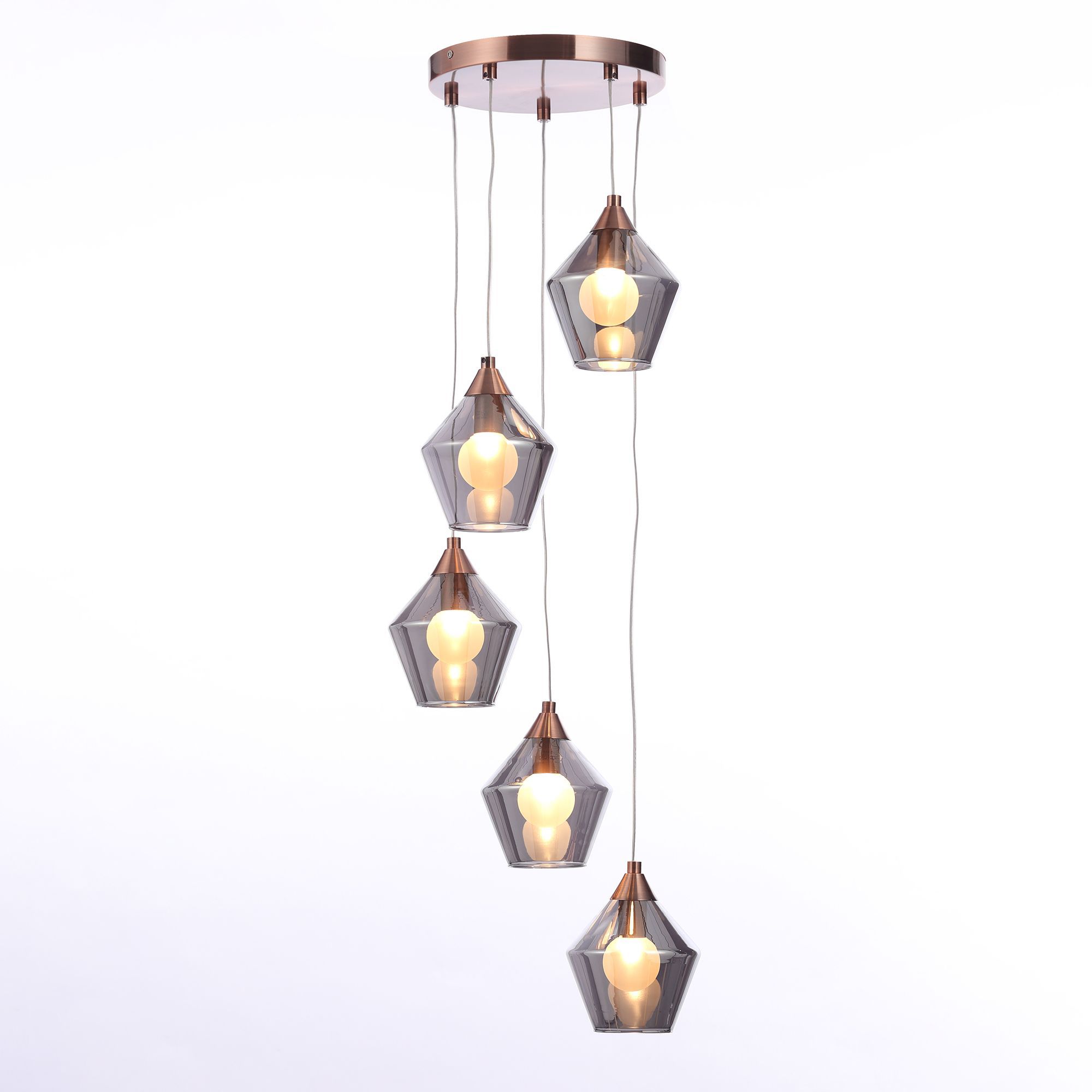 Inlight Leah Pendant Glass & iron Copper effect 5 Lamp Ceiling light