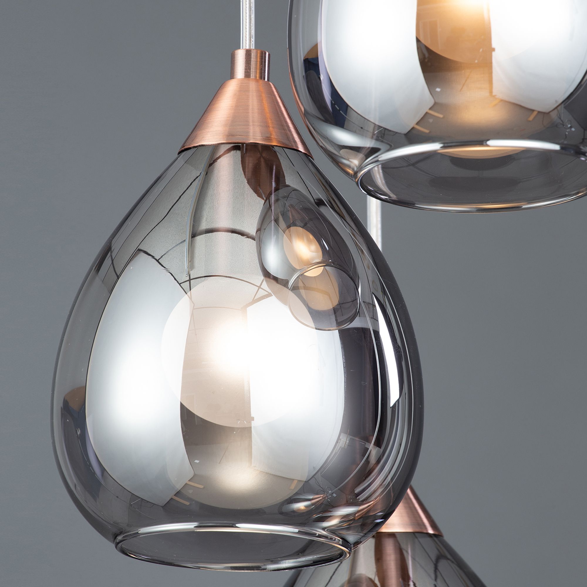Inlight Leah Pendant Glass & iron Copper effect 5 Lamp Ceiling light
