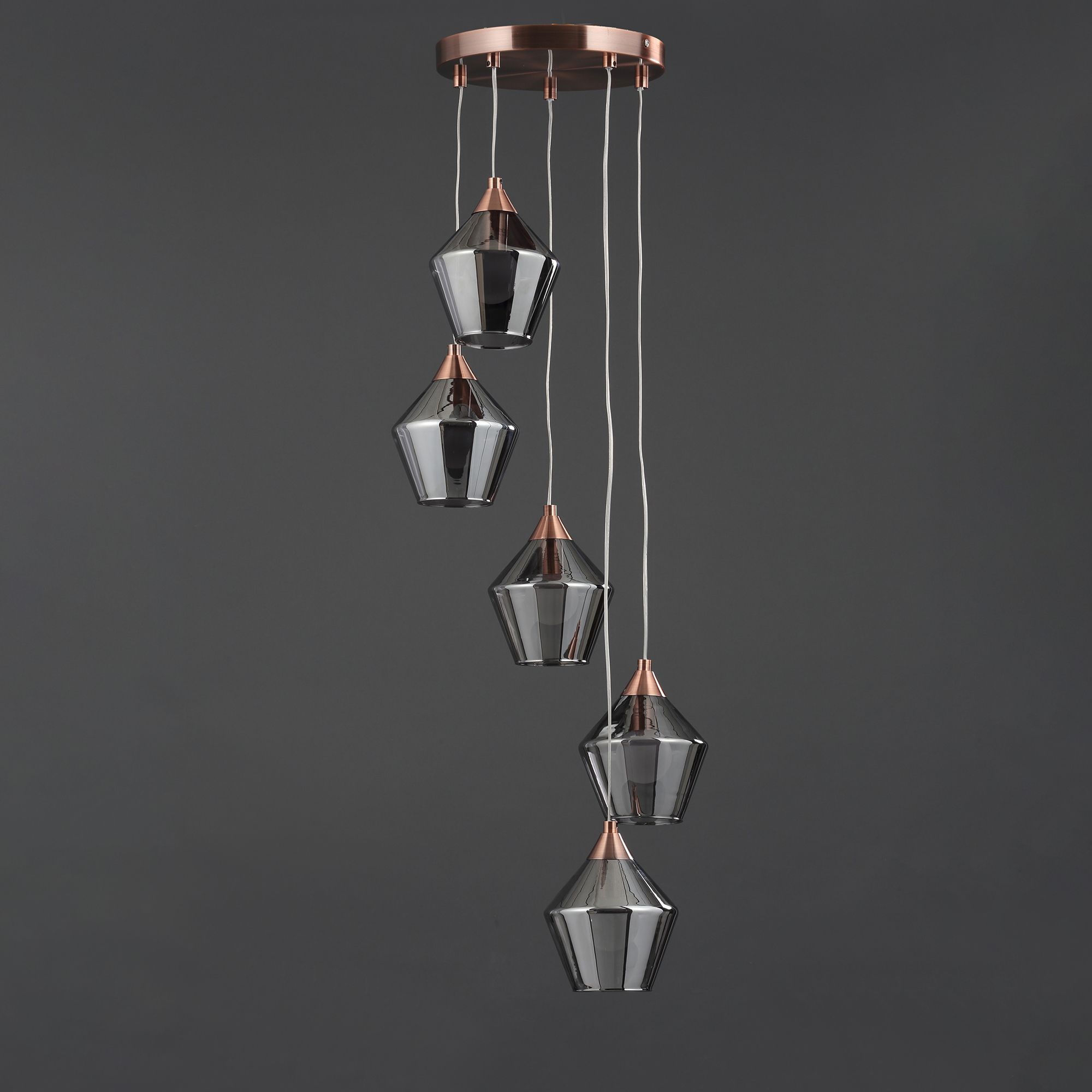Inlight Leah Pendant Glass & iron Copper effect 5 Lamp Ceiling light