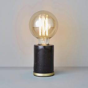 Inlight Matt Black Marble effect Cylinder Table lamp