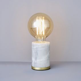 Inlight Matt White Marble effect Cylinder Table lamp