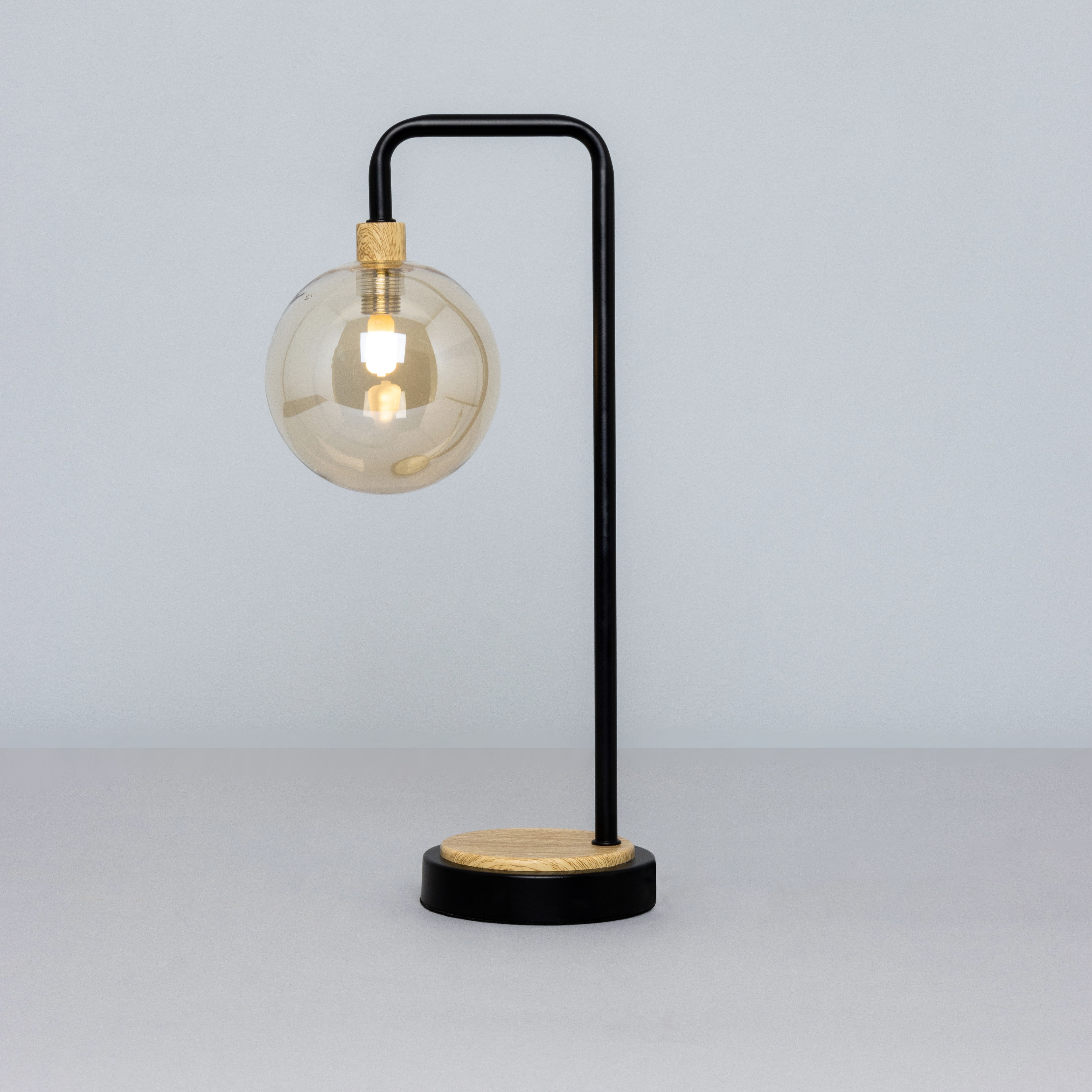 Inlight Mead Brushed Matt Black Wood effect Table lamp | DIY at B&Q