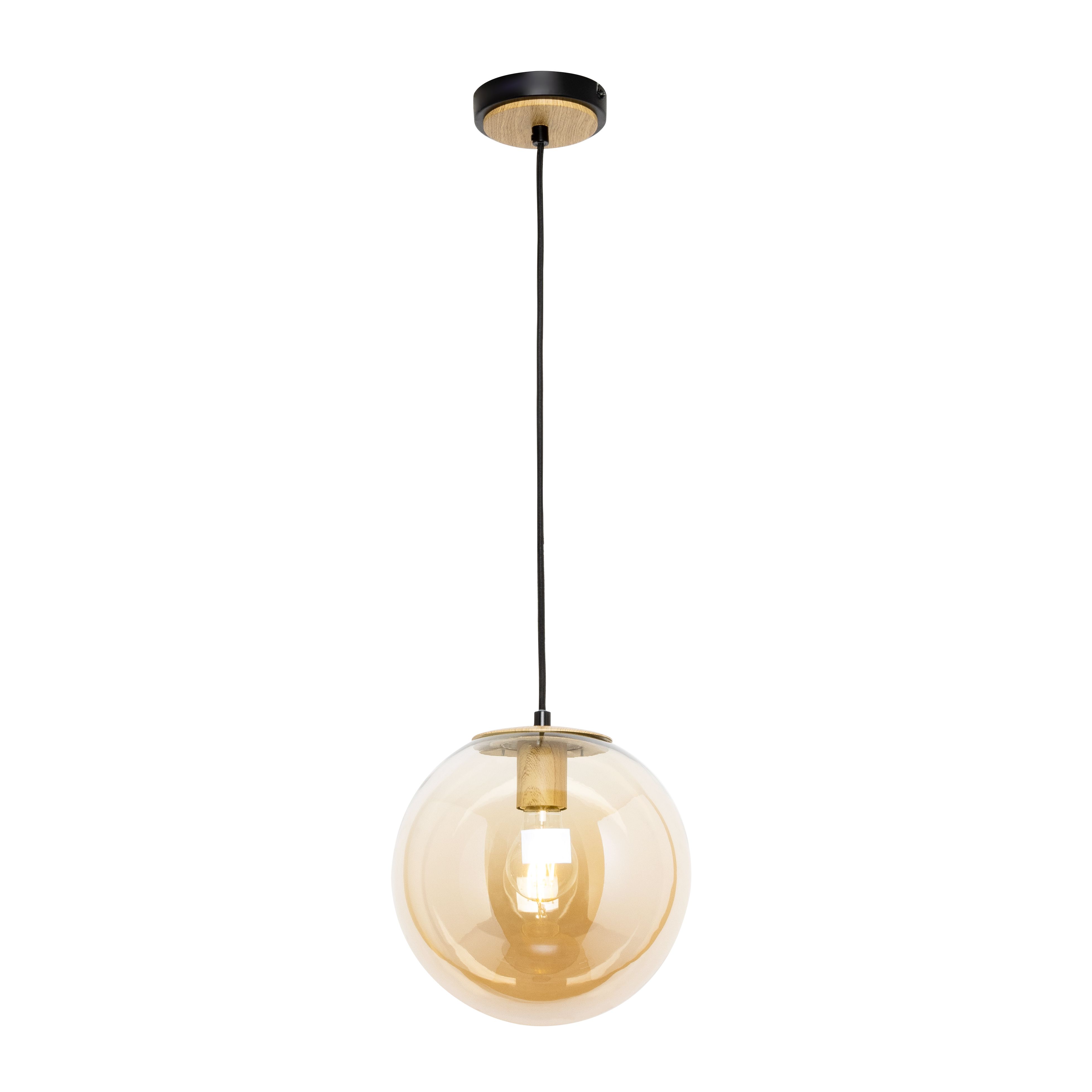 Inlight Mead Matt Black Wood effect LED Pendant ceiling light, (Dia)240mm