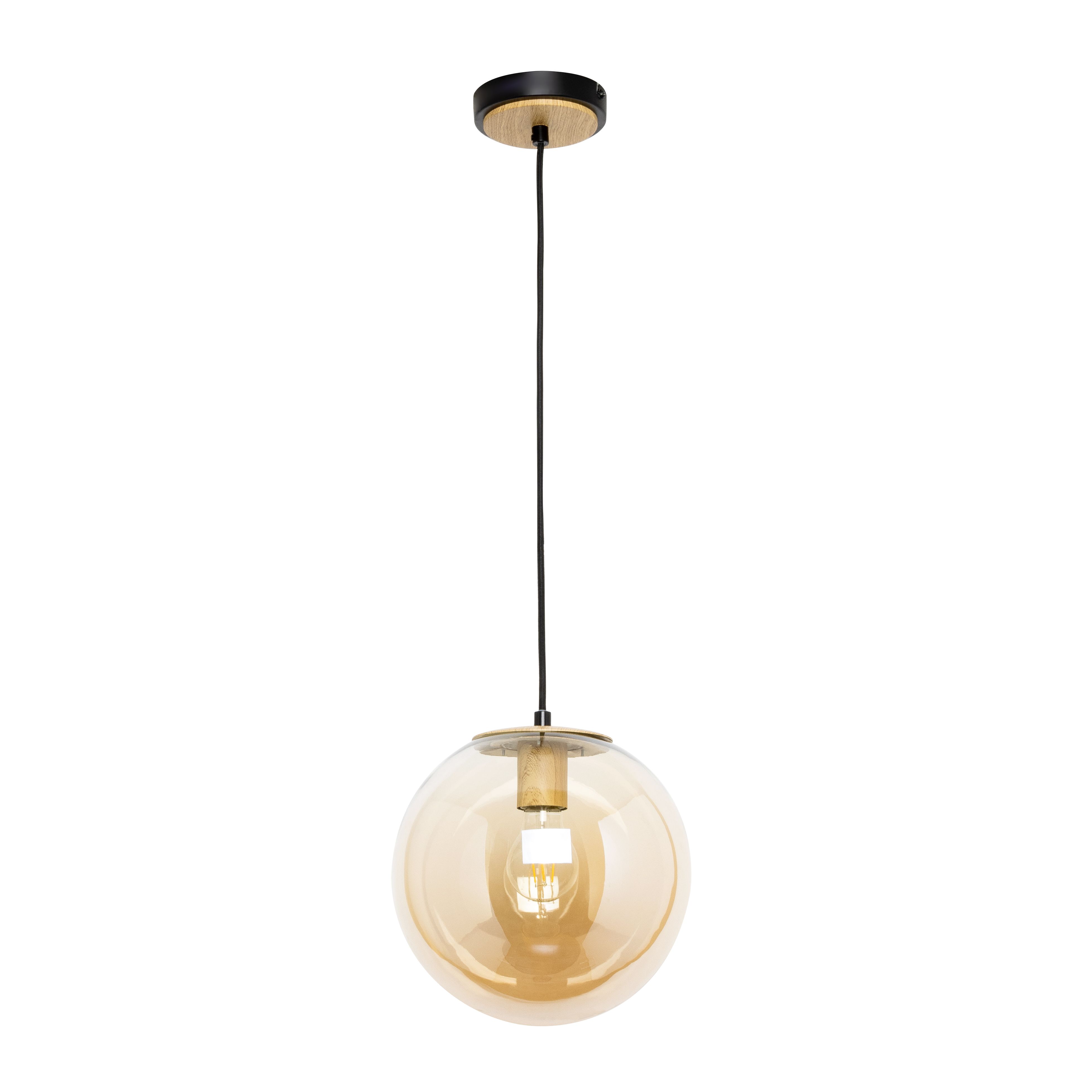 Inlight Mead Matt Black Wood effect LED Pendant ceiling light, (Dia)240mm