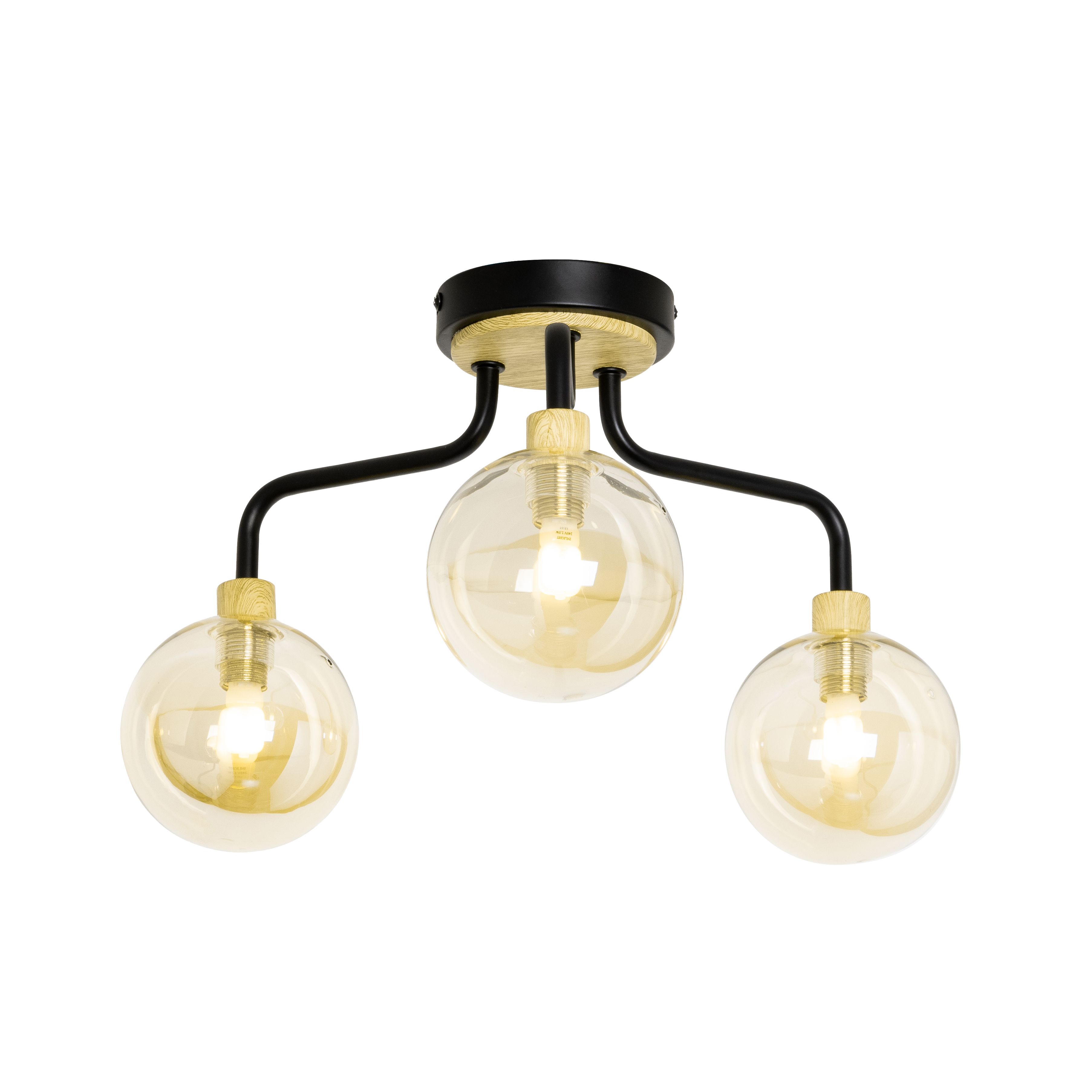 Inlight Mead Matt Glass & metal Black 3 Lamp LED Ceiling light