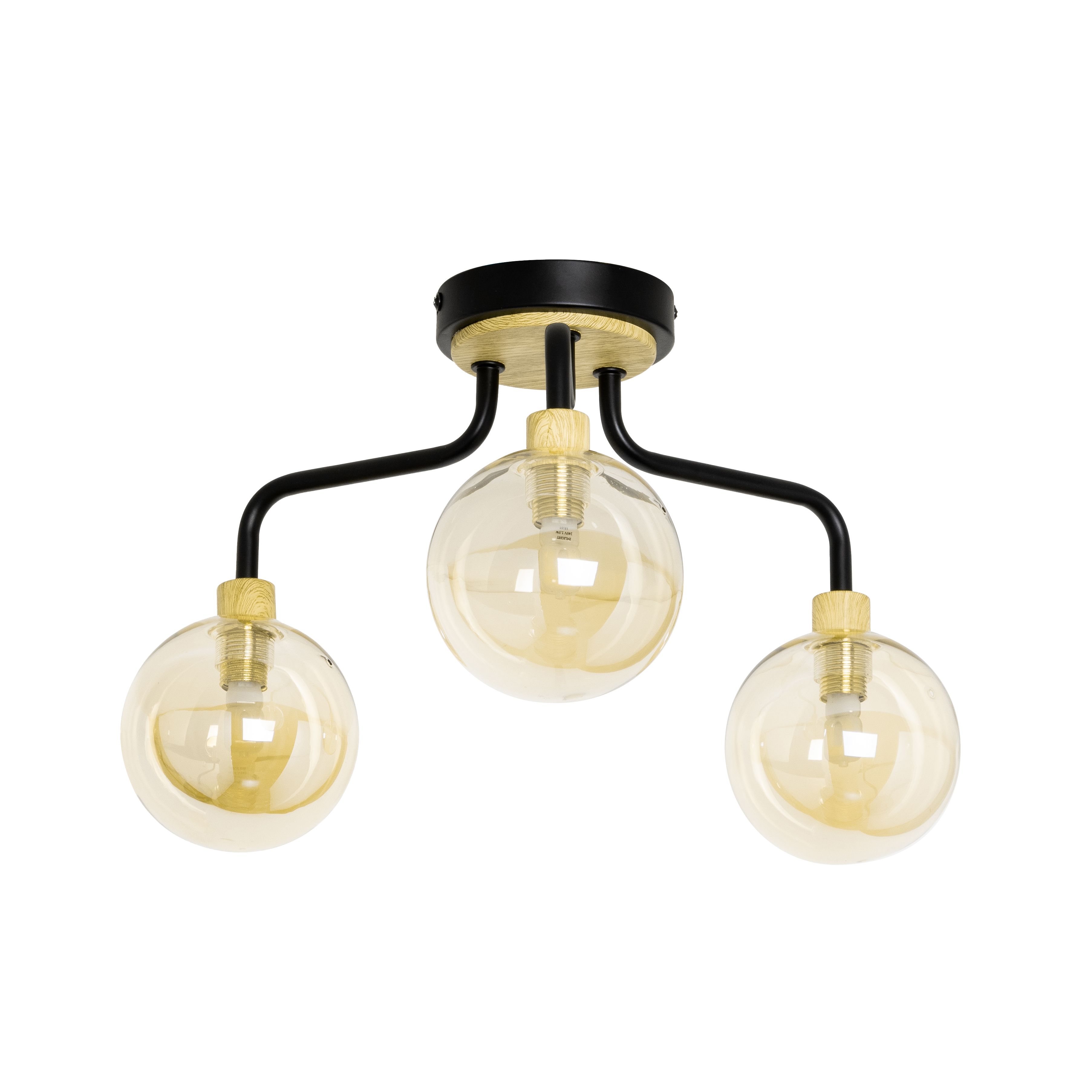 Inlight Mead Matt Glass & metal Black 3 Lamp LED Ceiling light