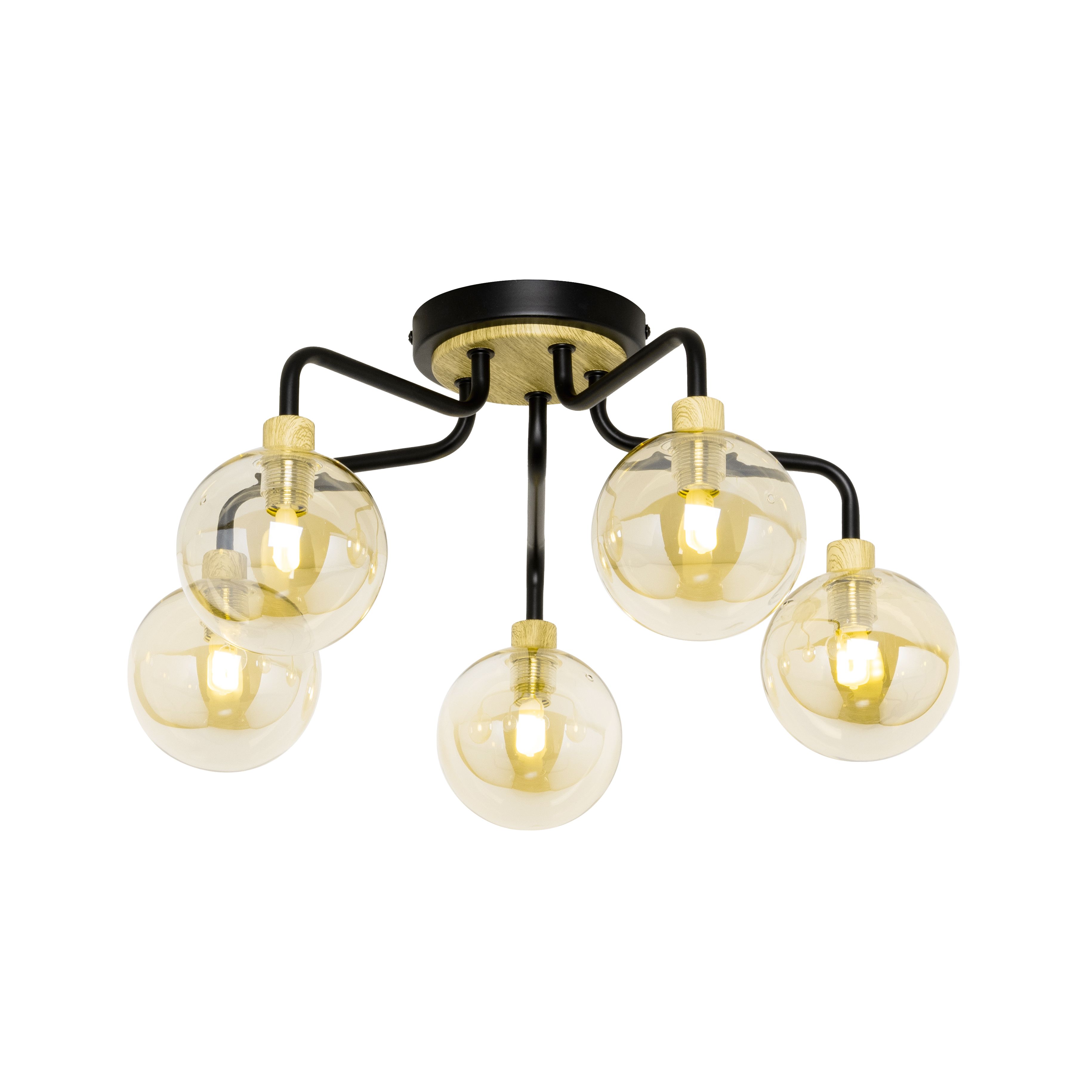 Inlight Mead Matt Glass & metal Black 5 Lamp LED Ceiling light