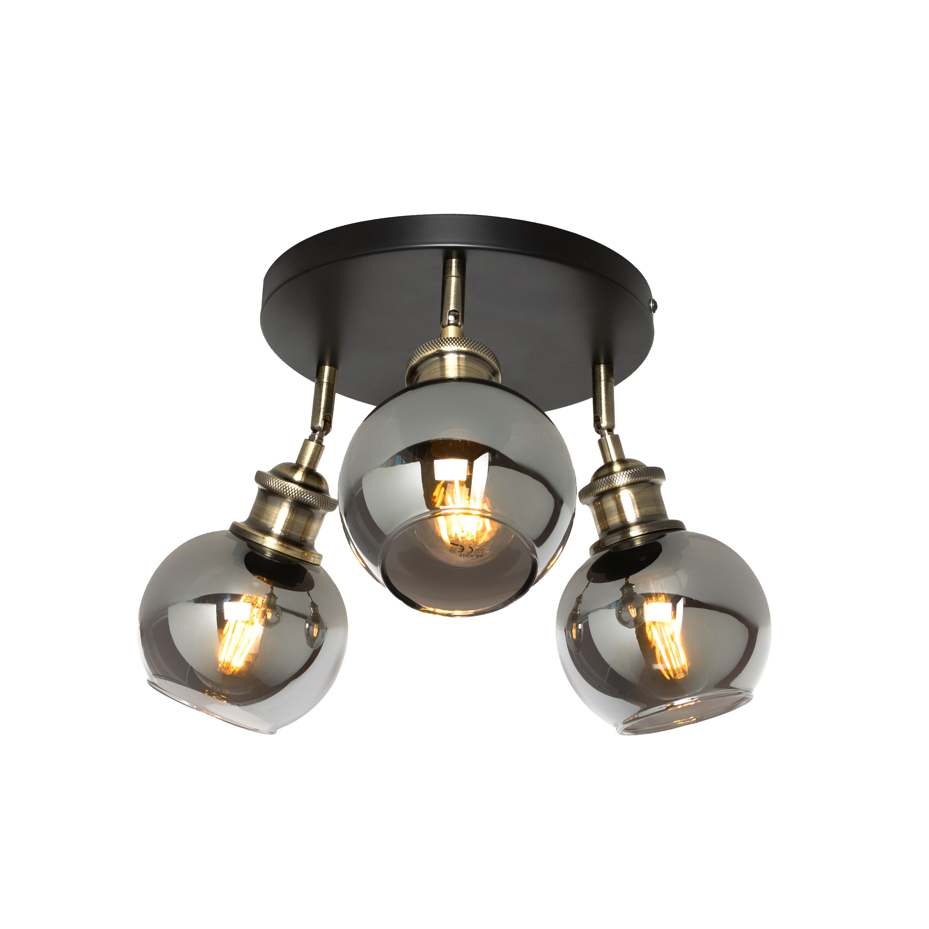 Inlight Mebel Brushed Satin Glass & metal Antique Brass effect 3 Lamp LED Ceiling light