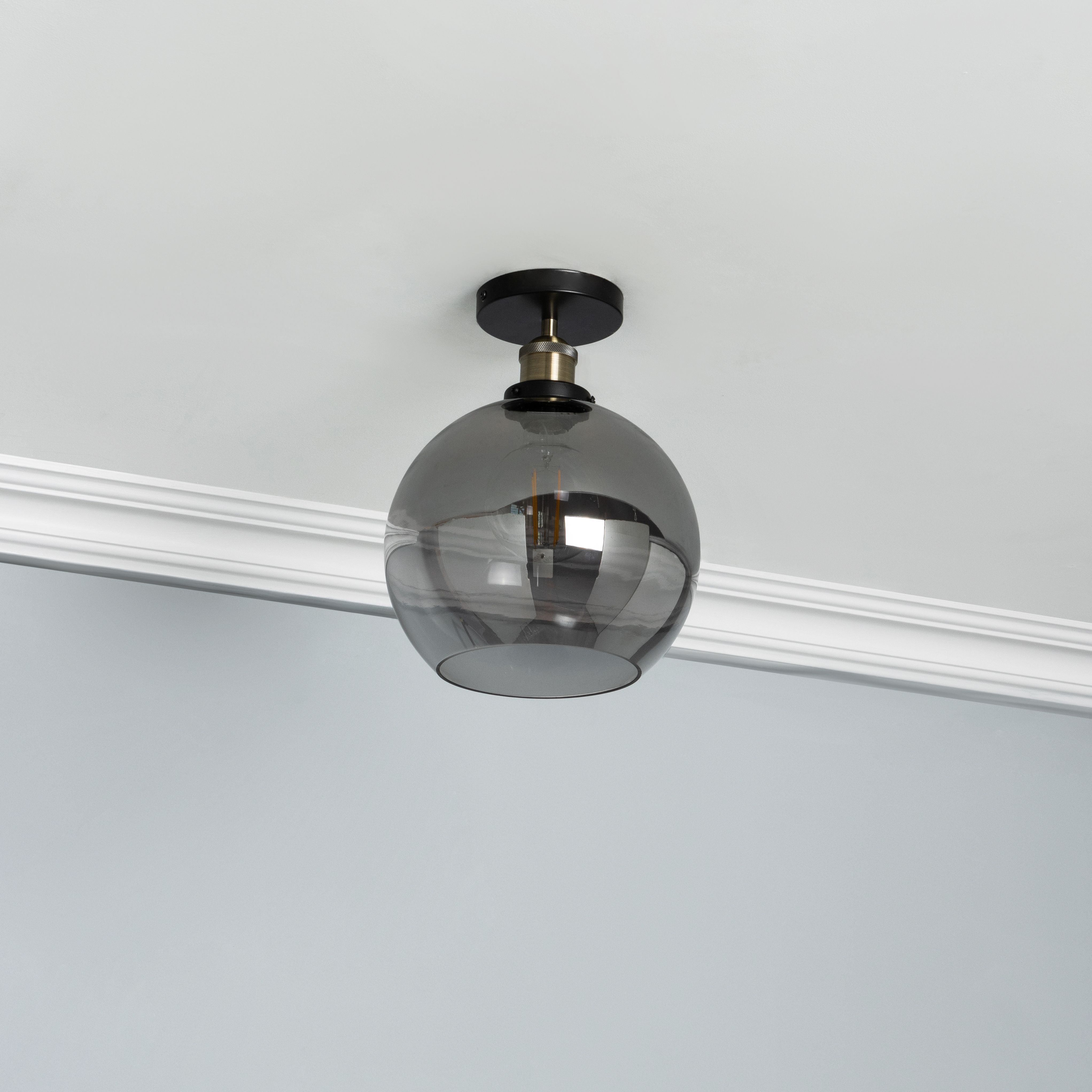 Inlight Mebel Brushed Satin Glass & metal Antique Brass effect LED Ceiling light