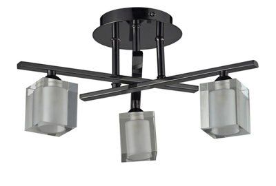 Inlight Narran Cubic Brushed Glass & metal Black Nickel effect 3 Lamp Ceiling light