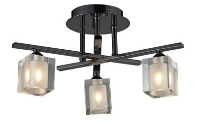 Inlight Narran Cubic Brushed Glass & metal Black Nickel effect 3 Lamp Ceiling light