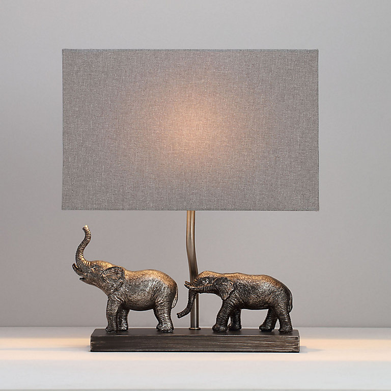 Inlight Pasithee Elephant Pewter Effect, Elephant Table Lamp B Q
