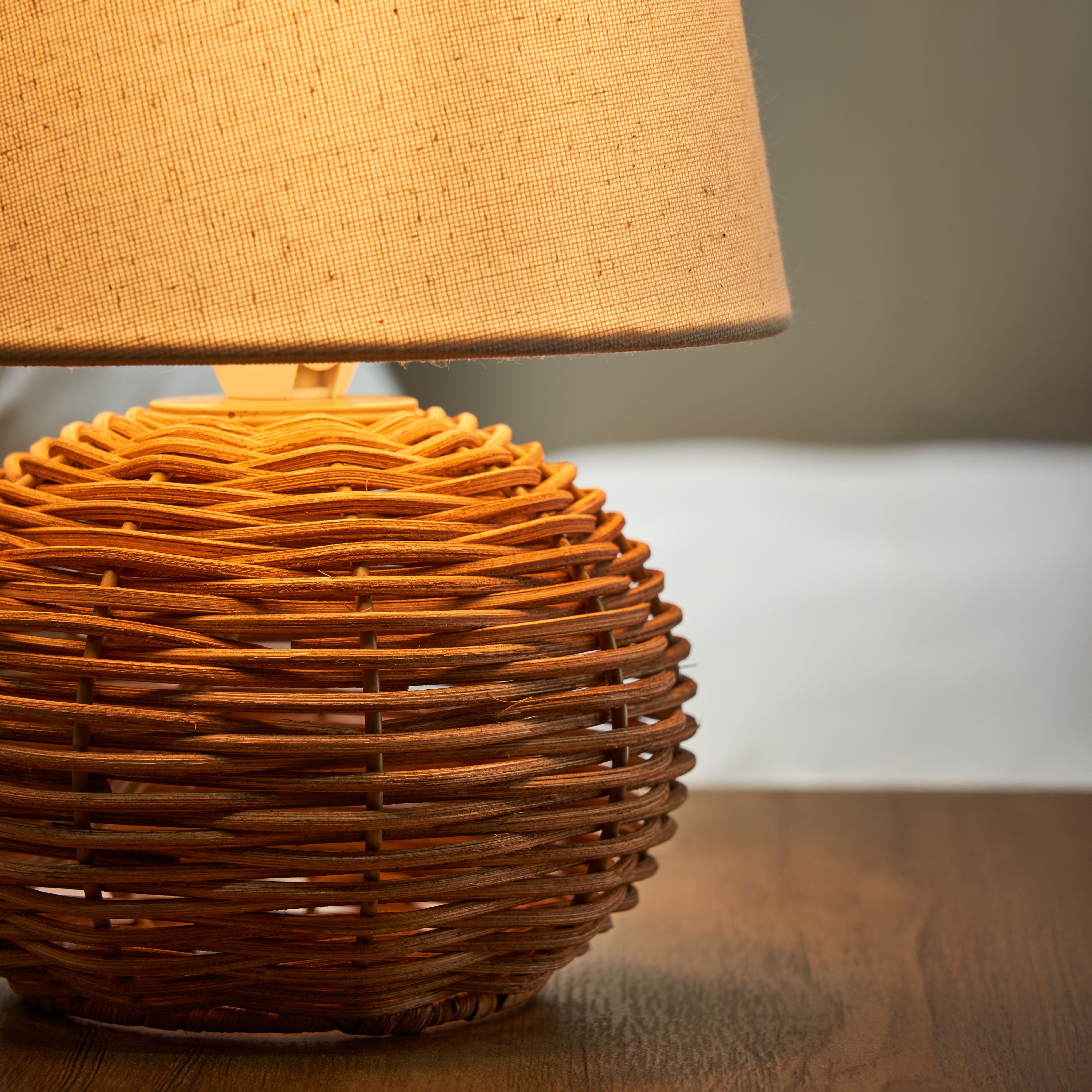 Inlight Peiros Round Matt Natural Rattan effect Table lamp, Pair