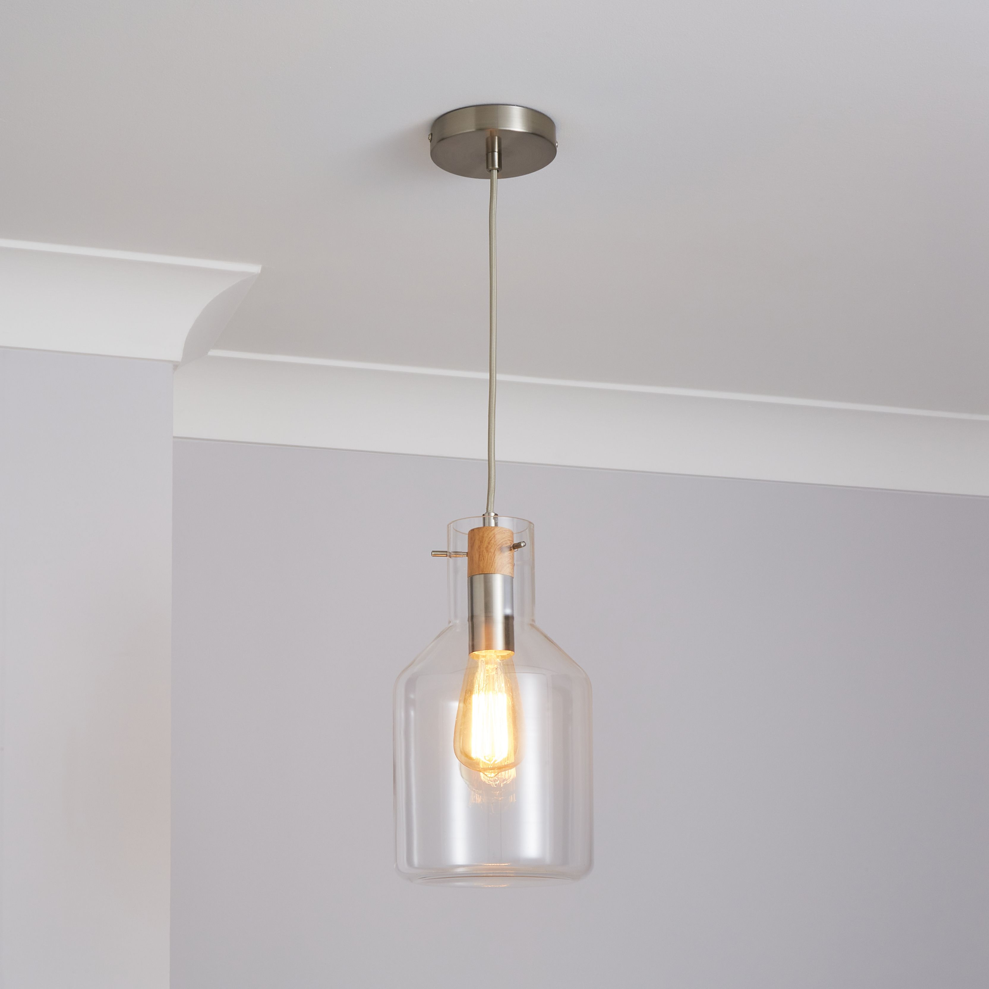 Inlight Psyche pendant Satin Nickel effect LED Pendant ceiling light, (Dia)170mm