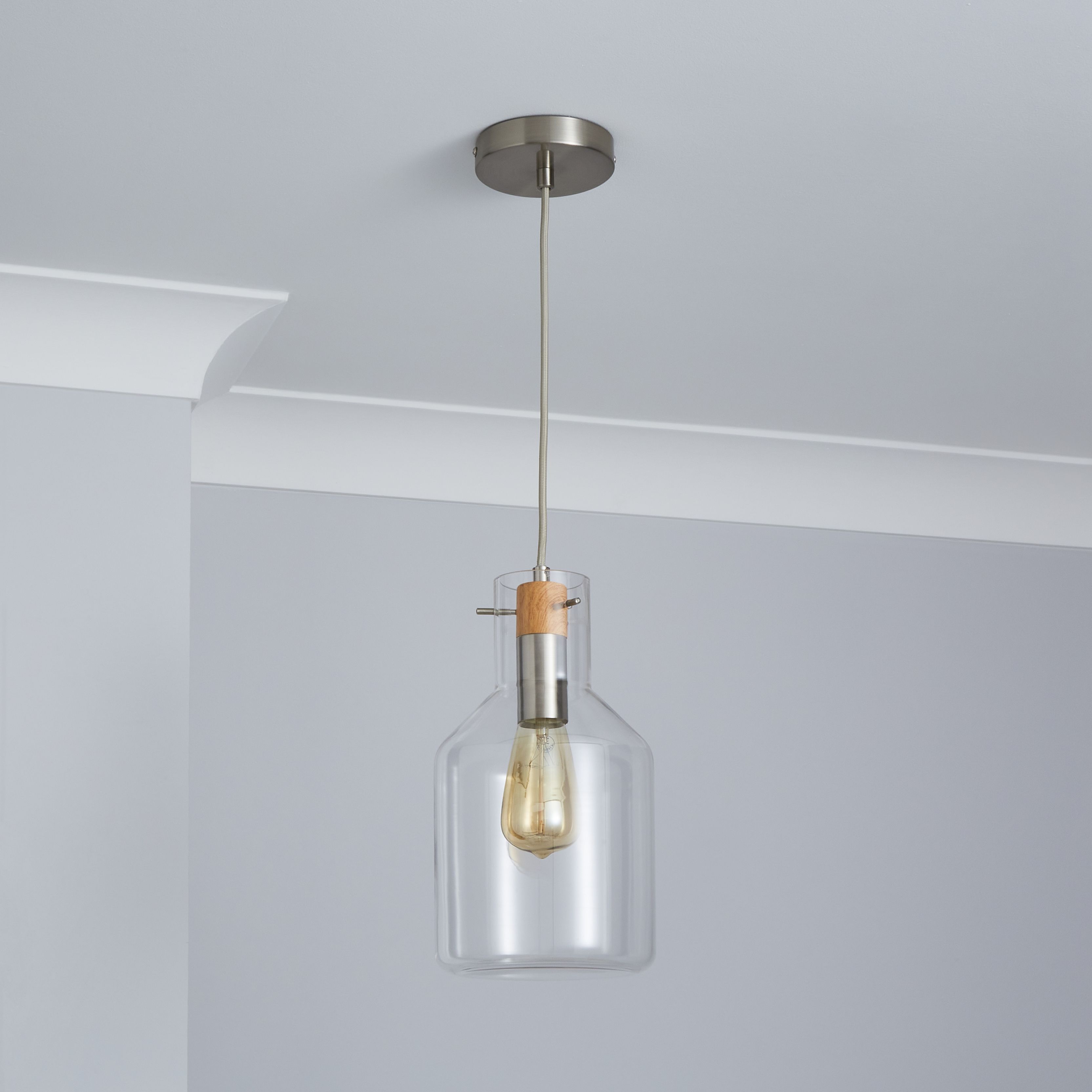 Inlight Psyche pendant Satin Nickel effect LED Pendant ceiling light, (Dia)170mm