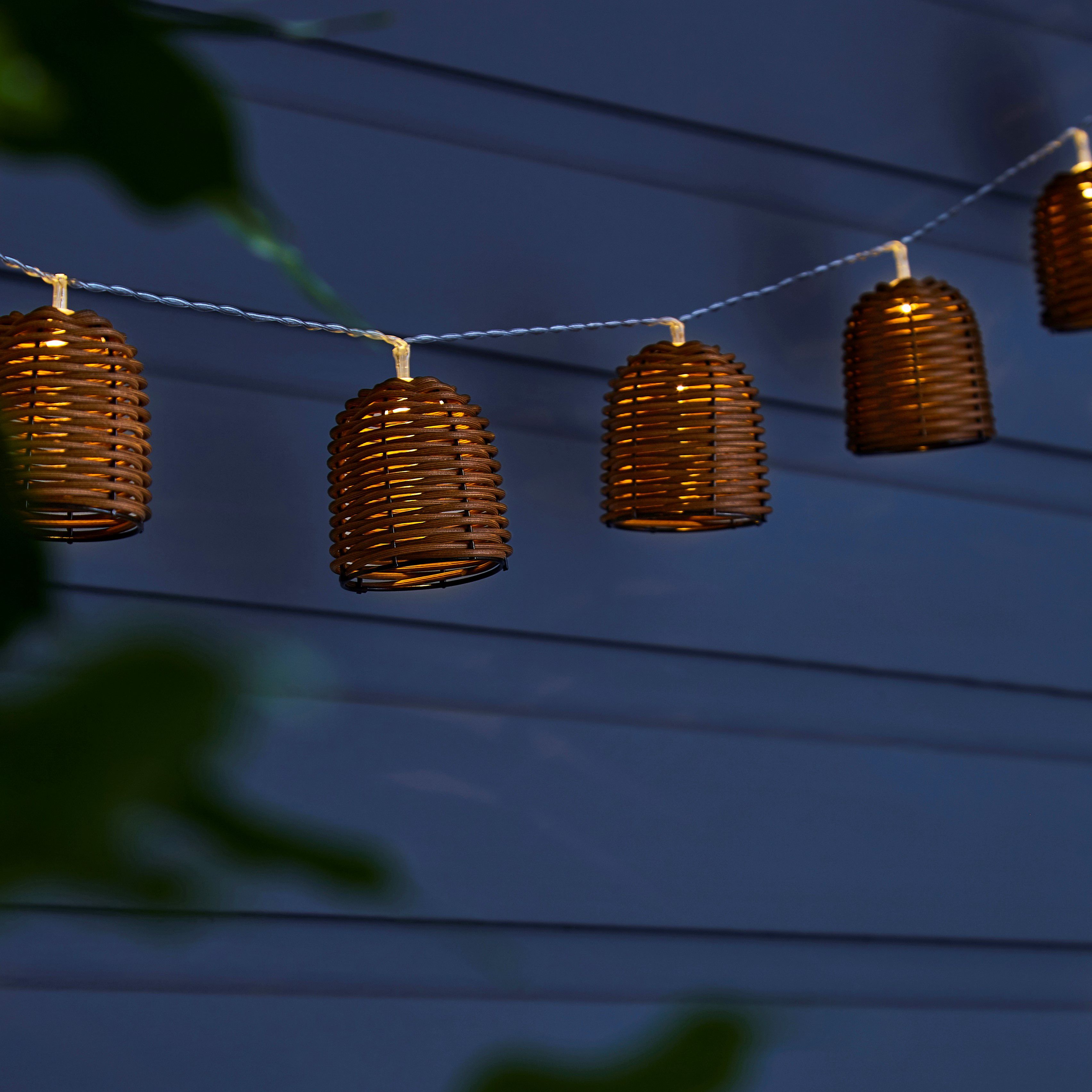 Inlight Rattan lantern Solar-powered Warm white 10 LED Outdoor String lights