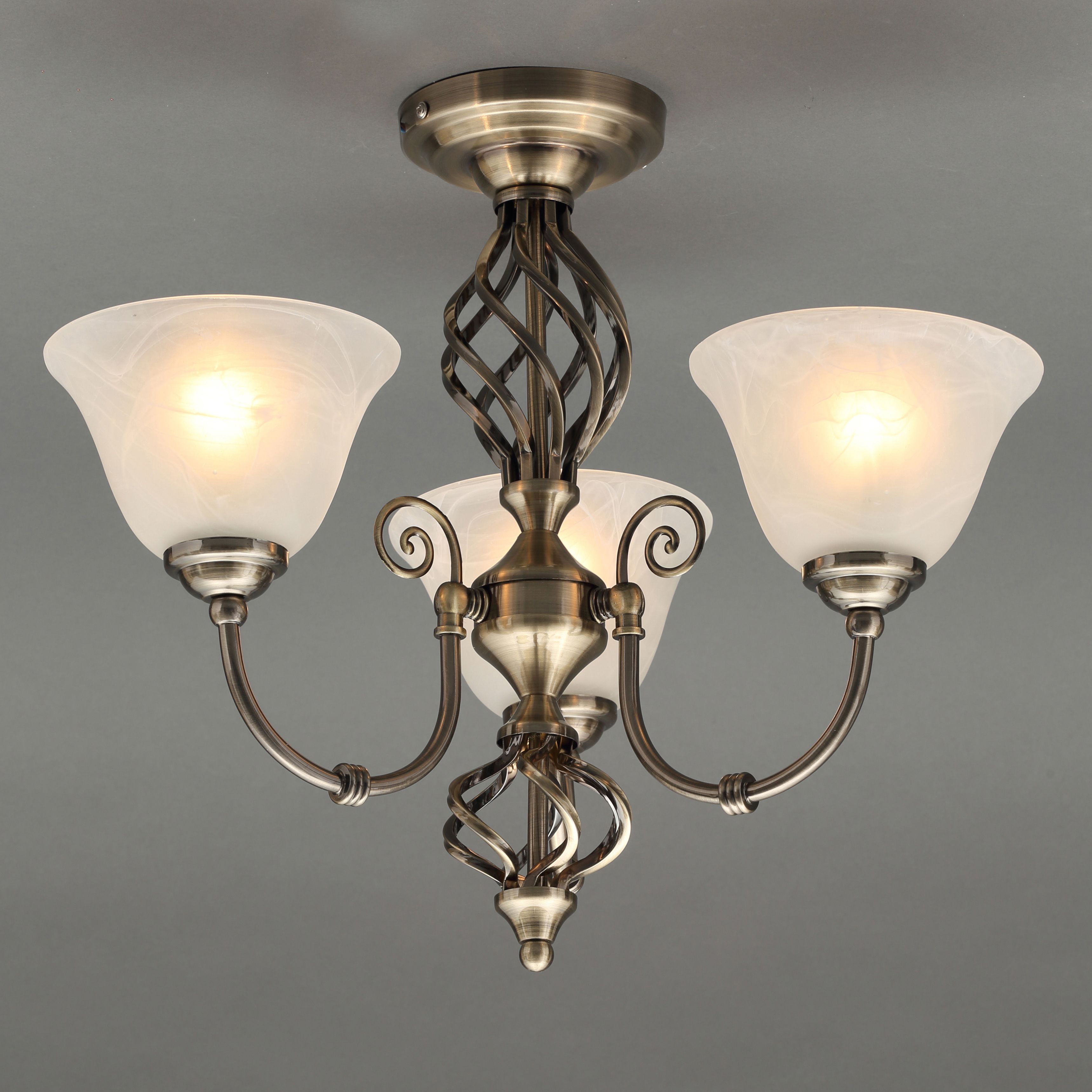 Inlight Rolli Brushed Glass & metal Antique brass effect 3 Lamp Ceiling light