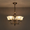 Inlight Rolli Pendant Glass & metal Antique brass effect 5 Lamp Ceiling light