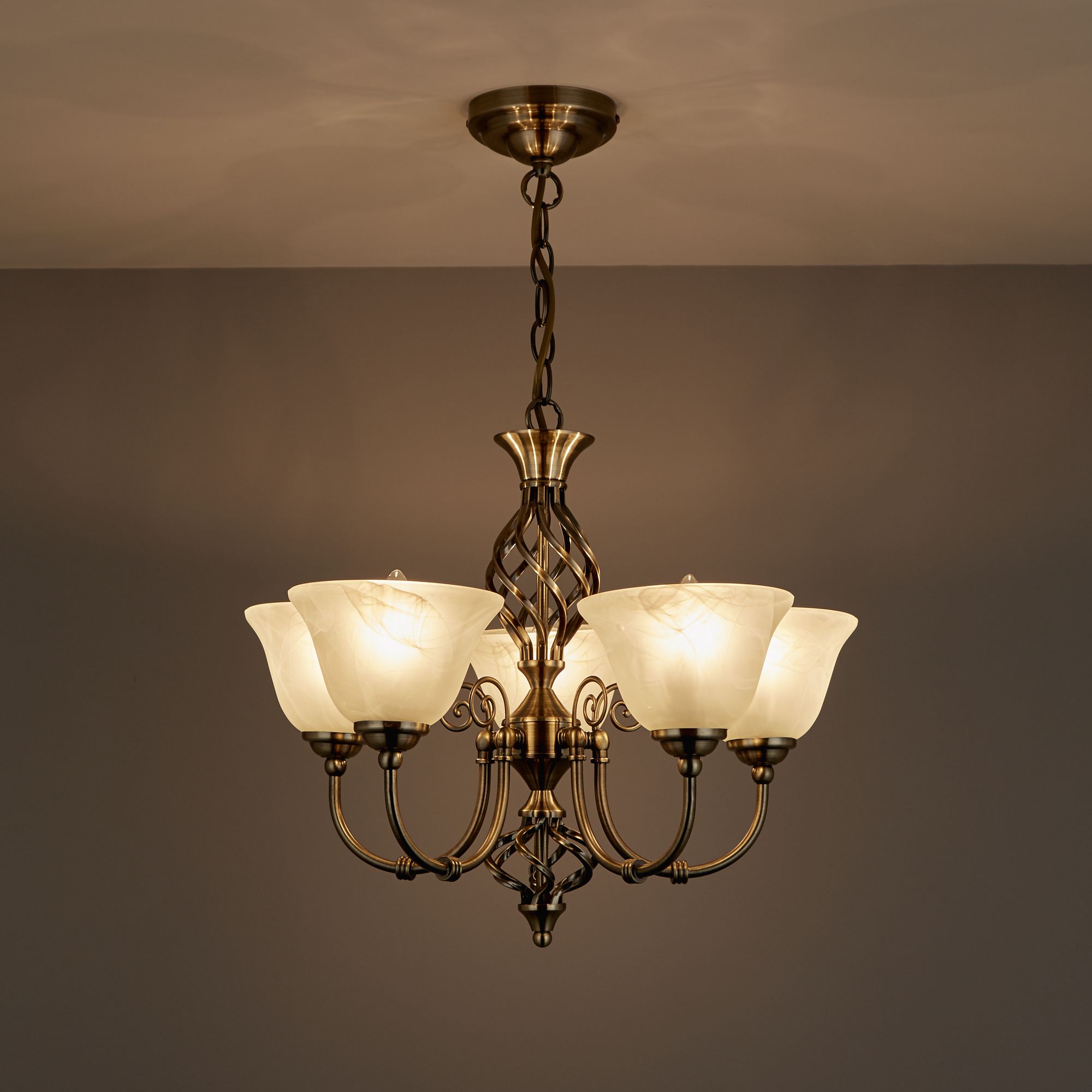 Inlight Rolli Pendant Glass & metal Antique brass effect 5 Lamp Ceiling light