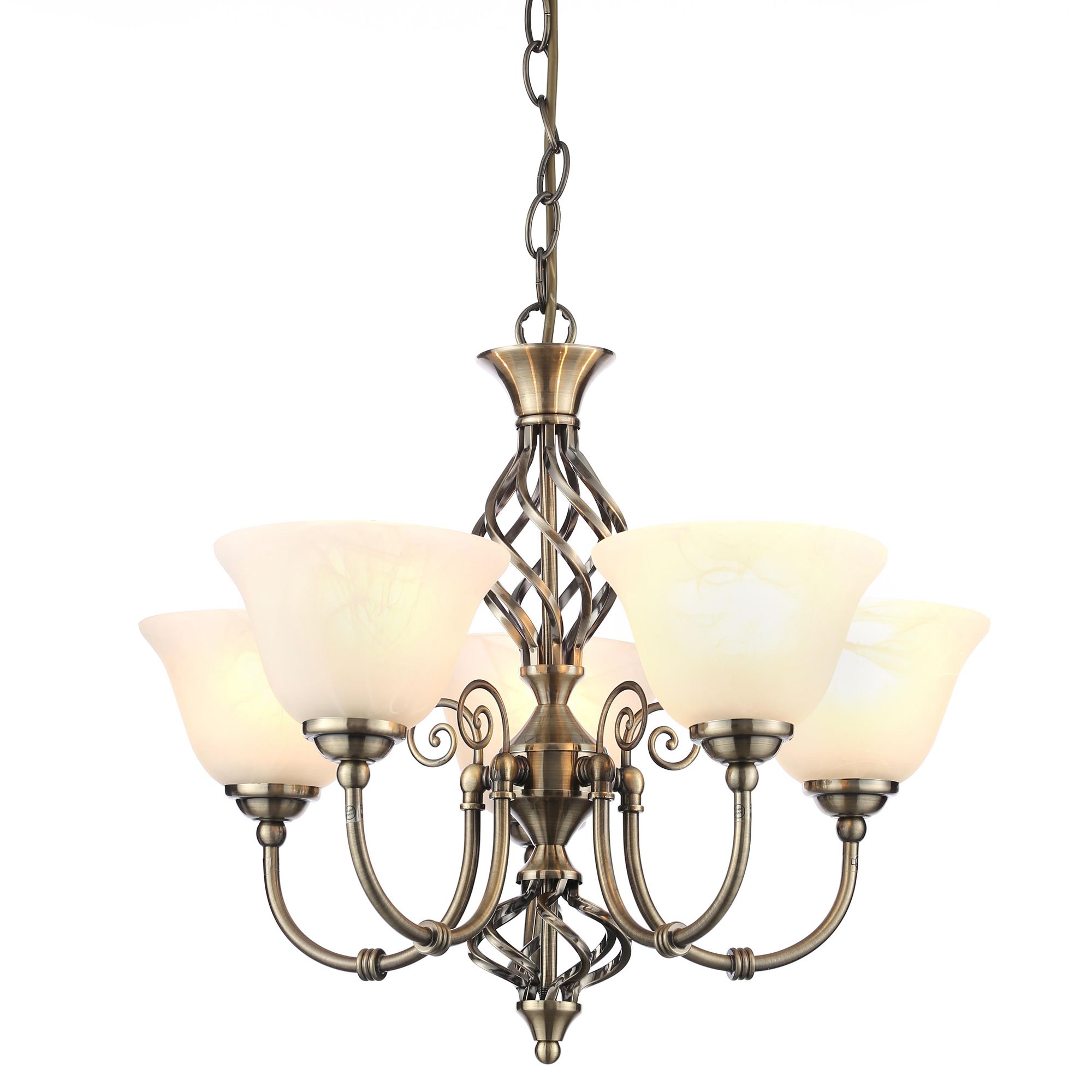Inlight Rolli Pendant Glass & metal Antique brass effect 5 Lamp Ceiling light