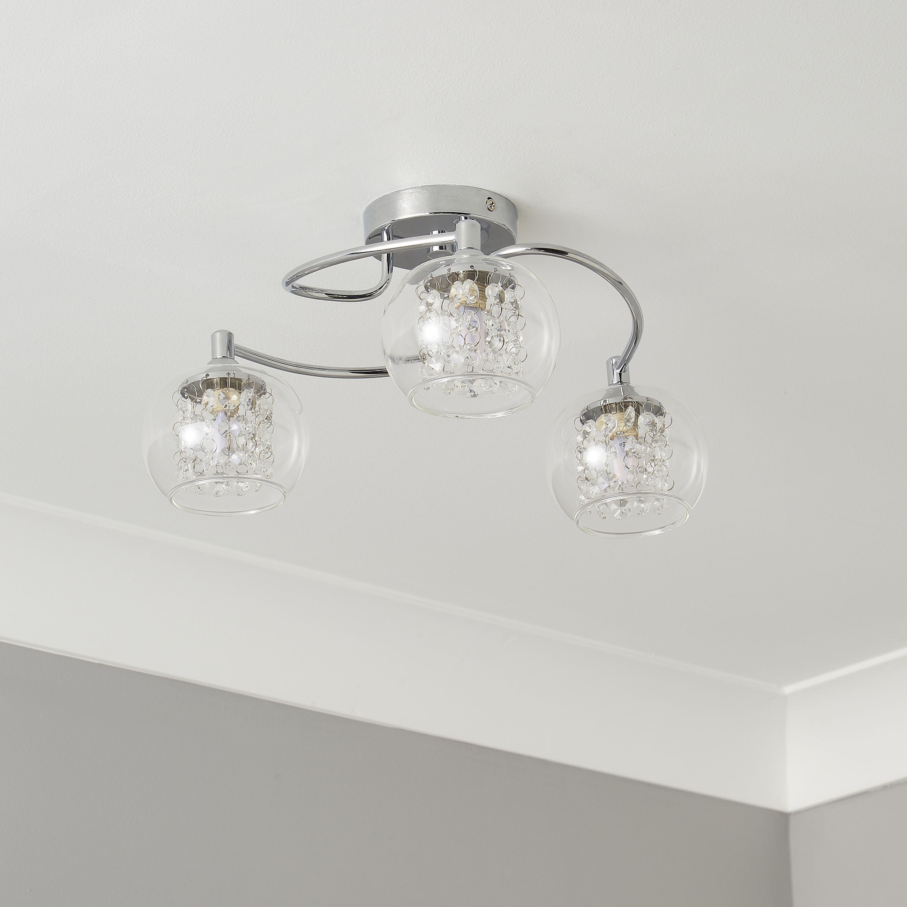 Inlight Roma Beaded Glass & steel Transparent Chrome effect 3 Lamp Ceiling light