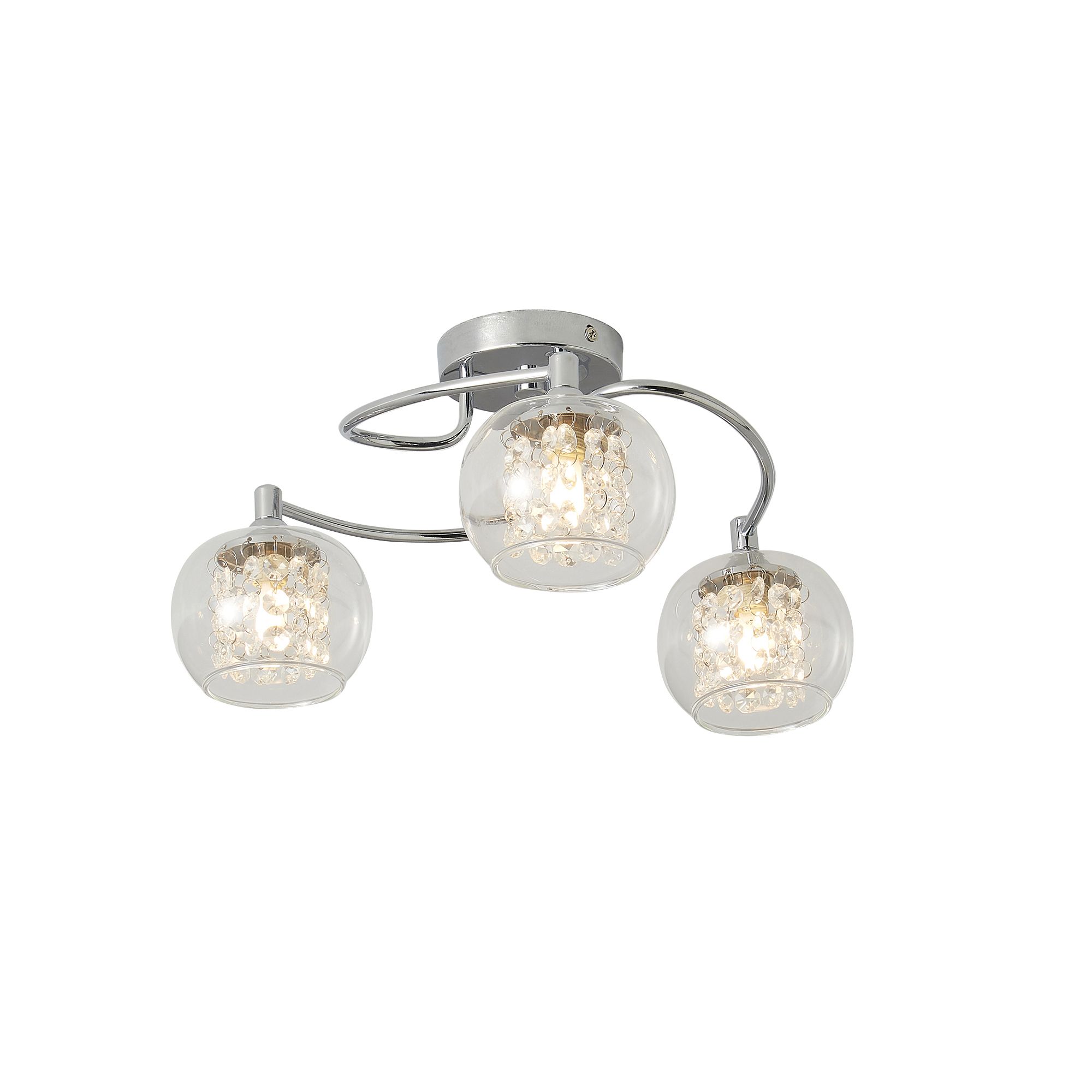 Inlight Roma Beaded Glass & steel Transparent Chrome effect 3 Lamp Ceiling light