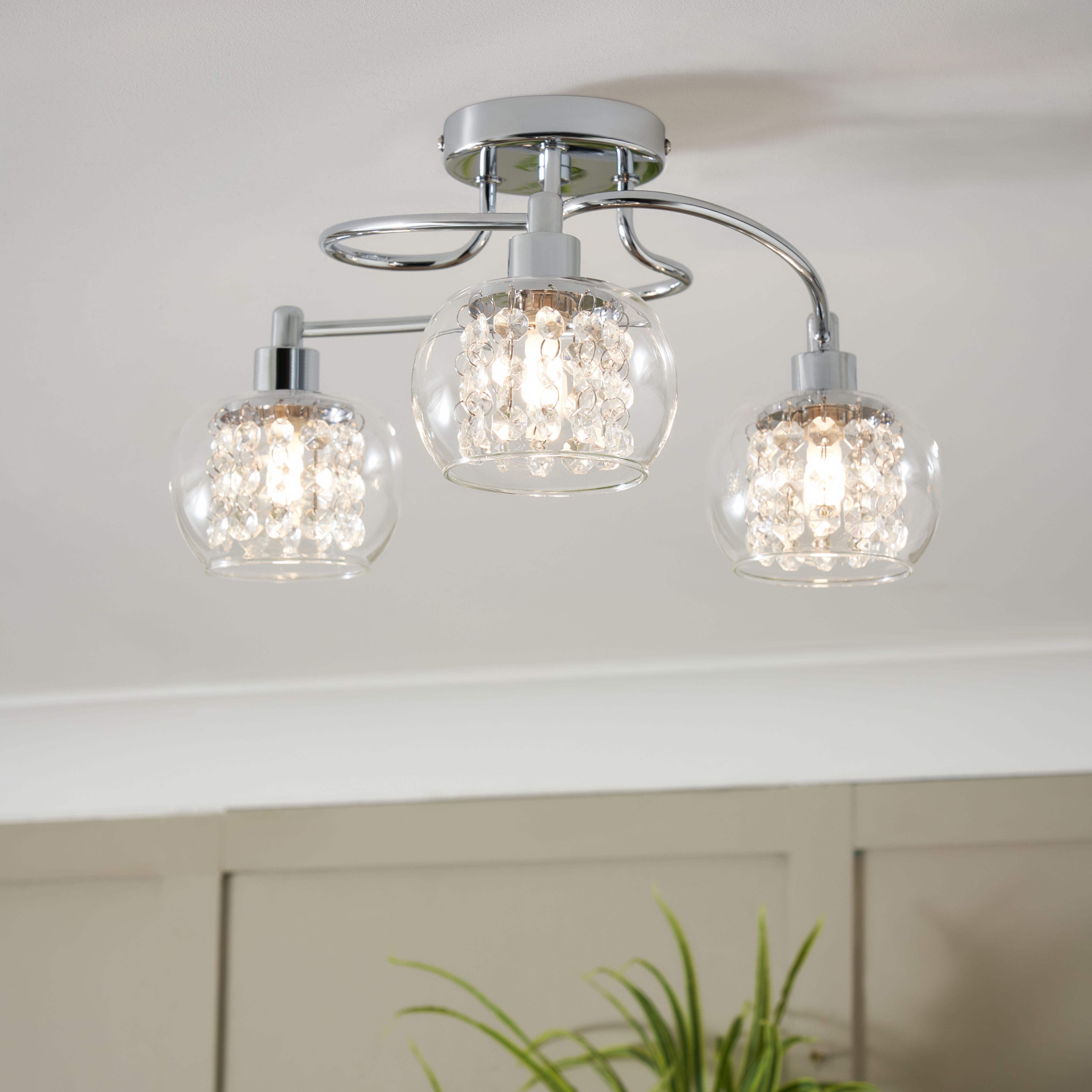 Inlight Roma Beaded Glass & steel Transparent Chrome effect 3 Lamp LED Ceiling light